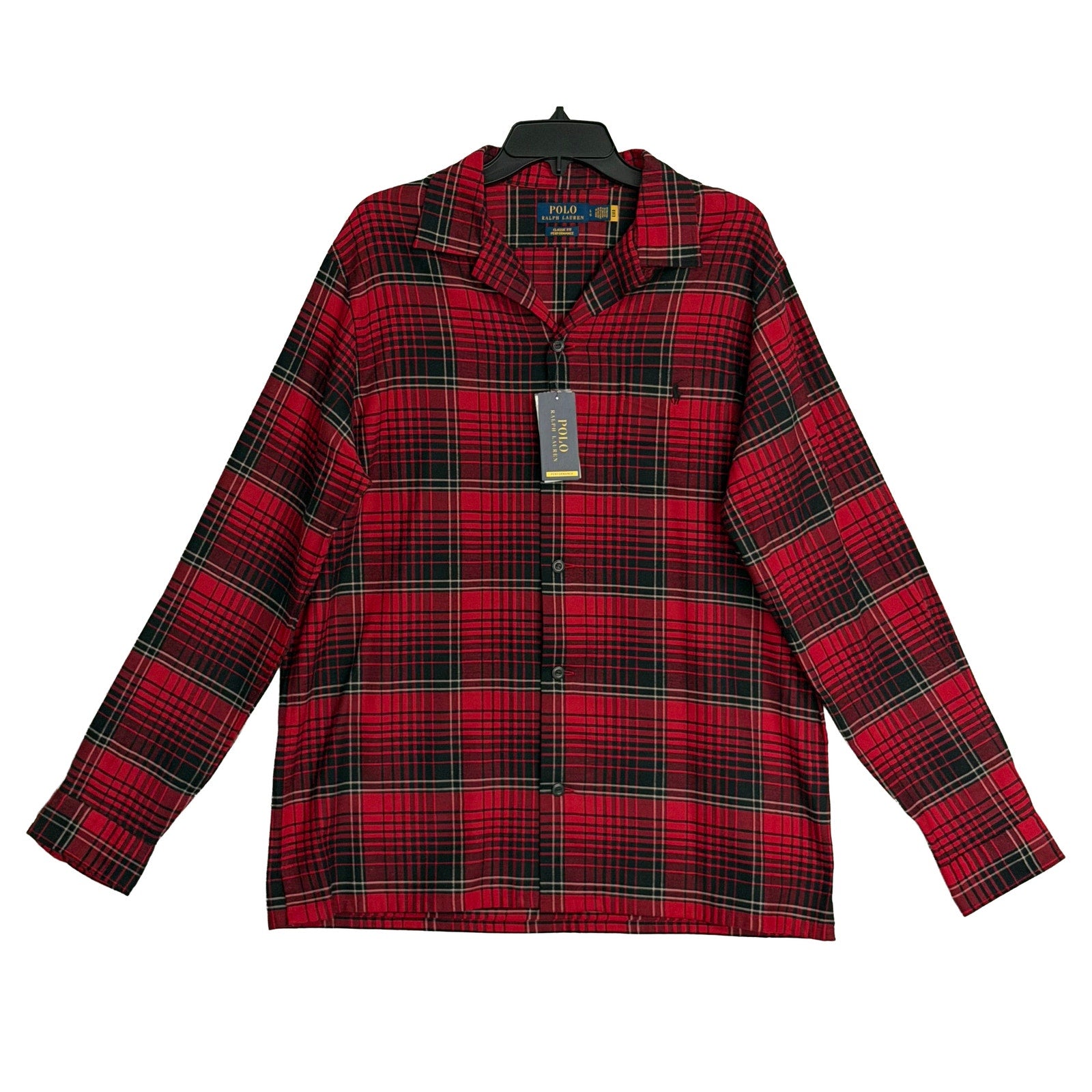 Polo Ralph Lauren Men's Large Performance Camp Shirt Classic Fit Red Black