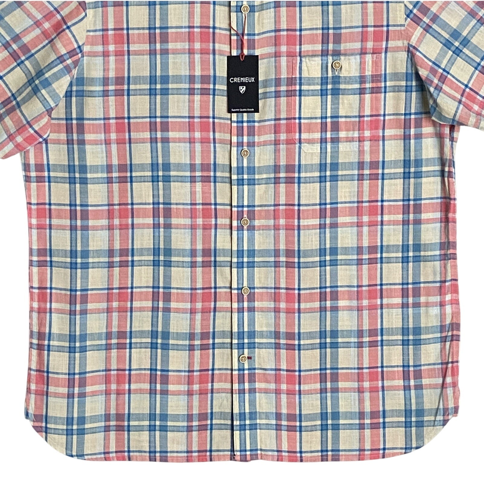 Daniel Cremieux 38 Men's Large Short Sleeve Button-Up Shirt Pink & Blue