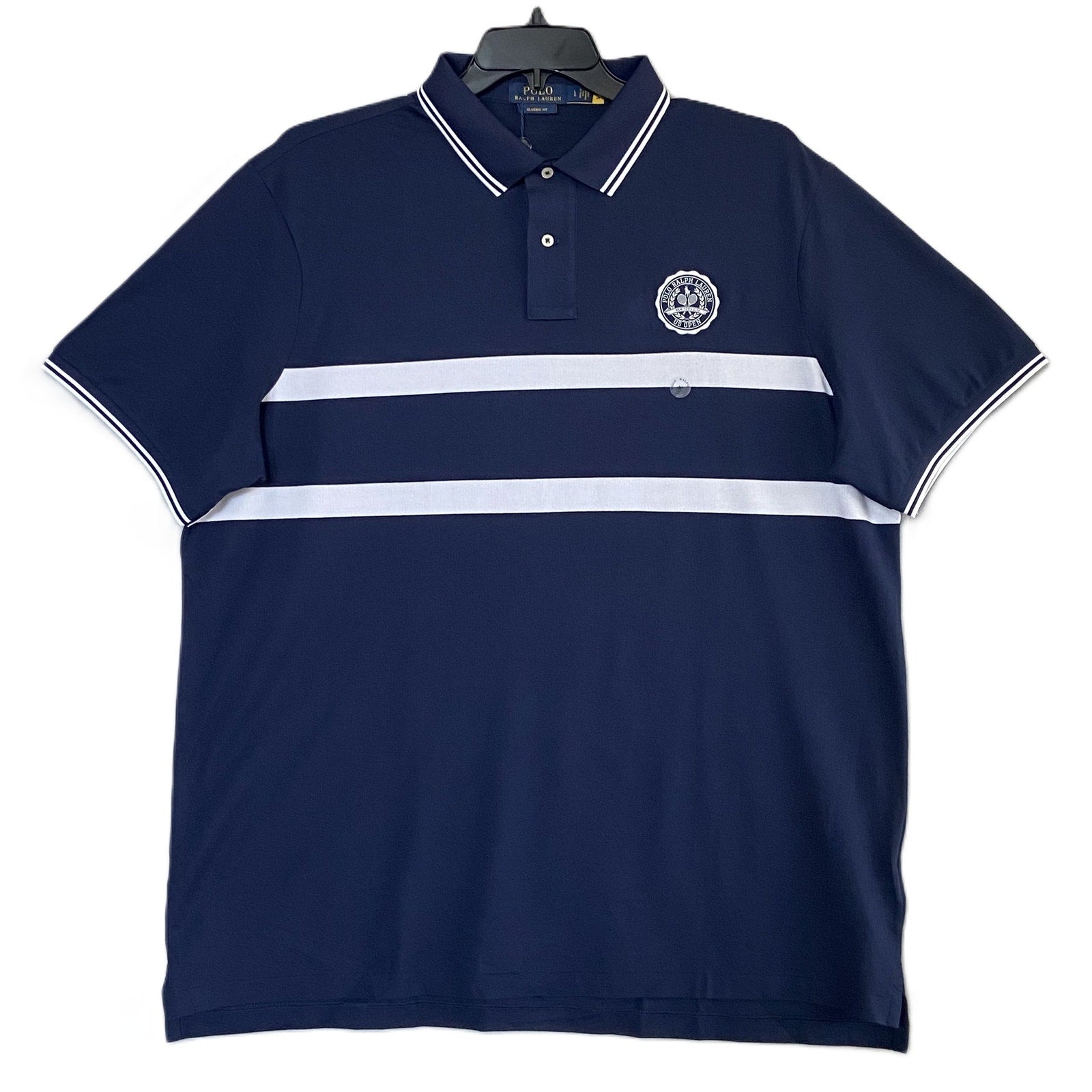 Polo Ralph Lauren Shirt Men's Large US Open Classic Fit Mesh Polo Shirt Blue