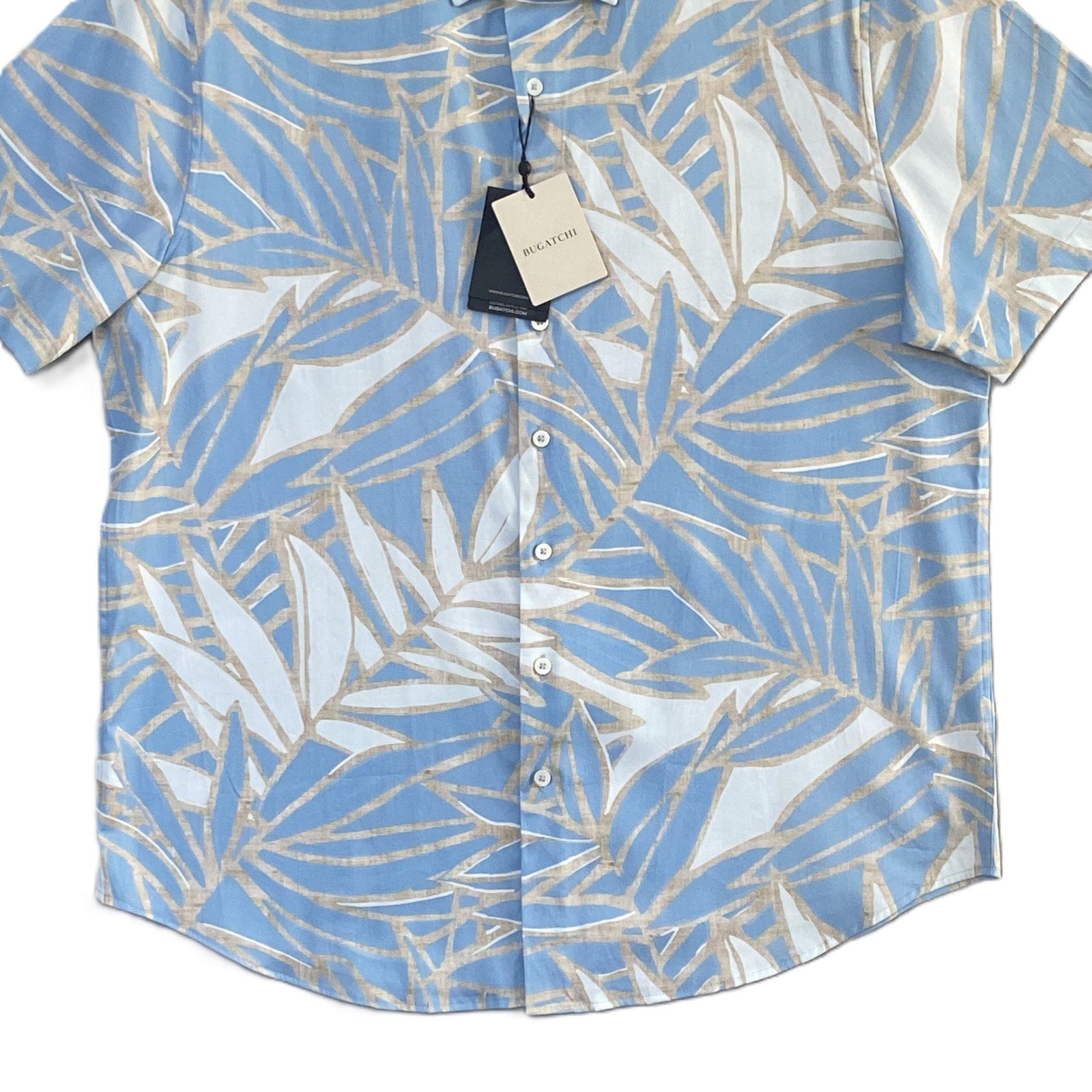 Bugatchi Shirt Men's XL Comfort Stretch Shaped Fit Short Sleeve Blue Floral