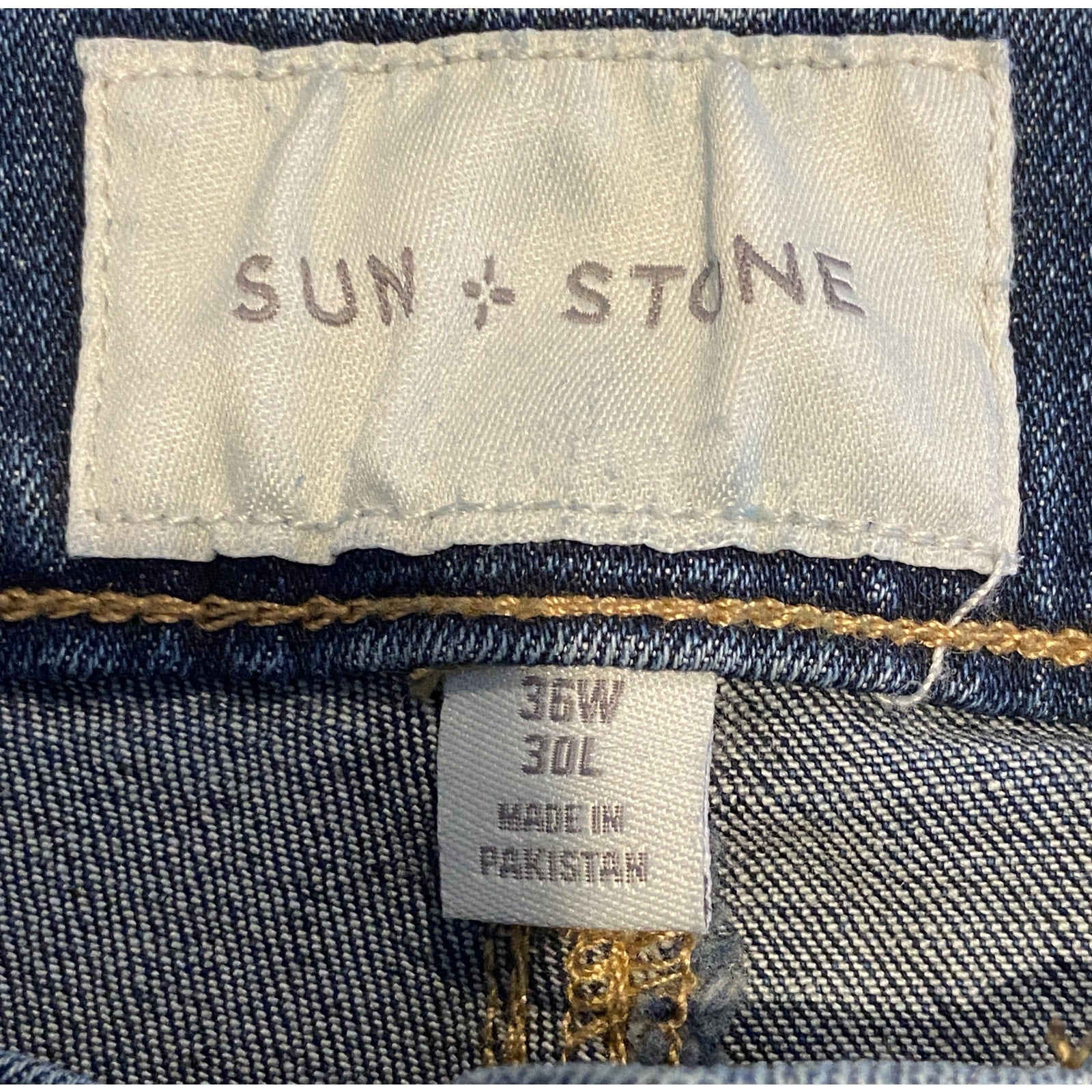 Sun + Stone Jeans Men's 36x30 Slim-Fit Distressed Blue Denim Riverview Wash