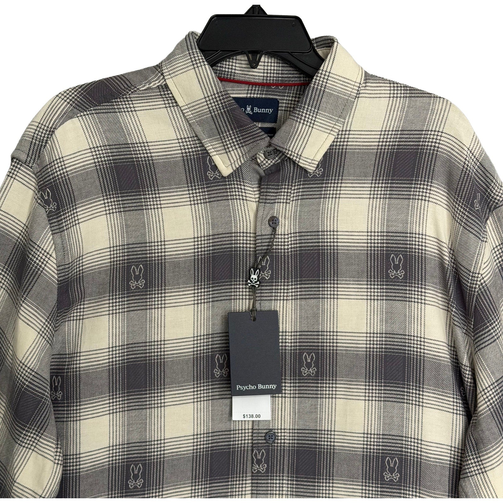 Psycho Bunny Flannel Shirt Men's XL Kurt Plaid Long Sleeve Blackened Pearl