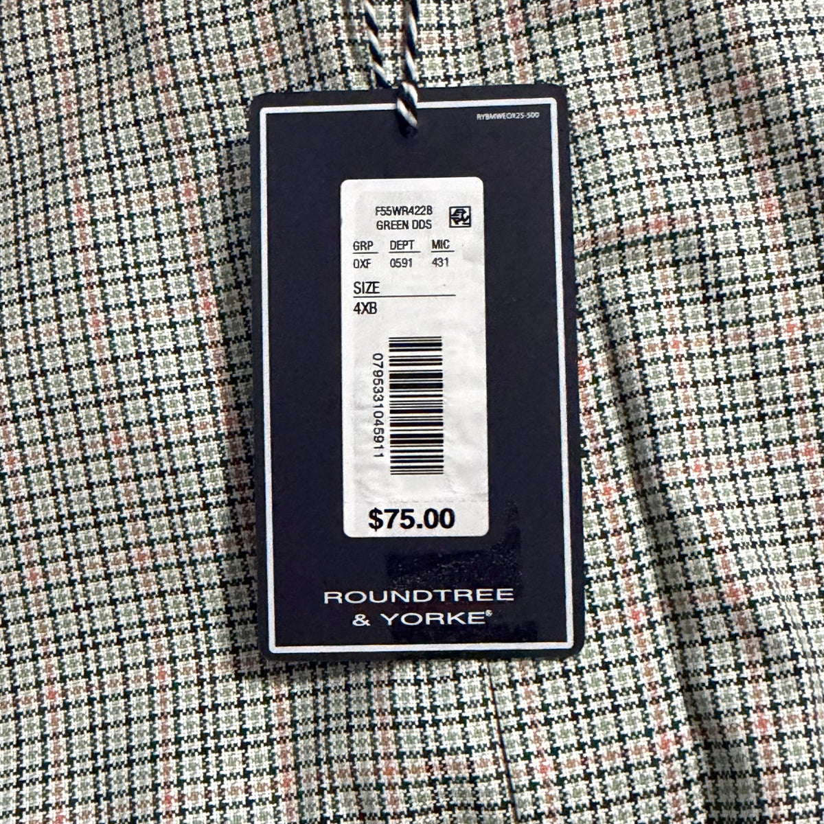 Roundtree & Yorke Oxford Dress Shirt Men's 4XB LS Big & Tall Green Red NWT