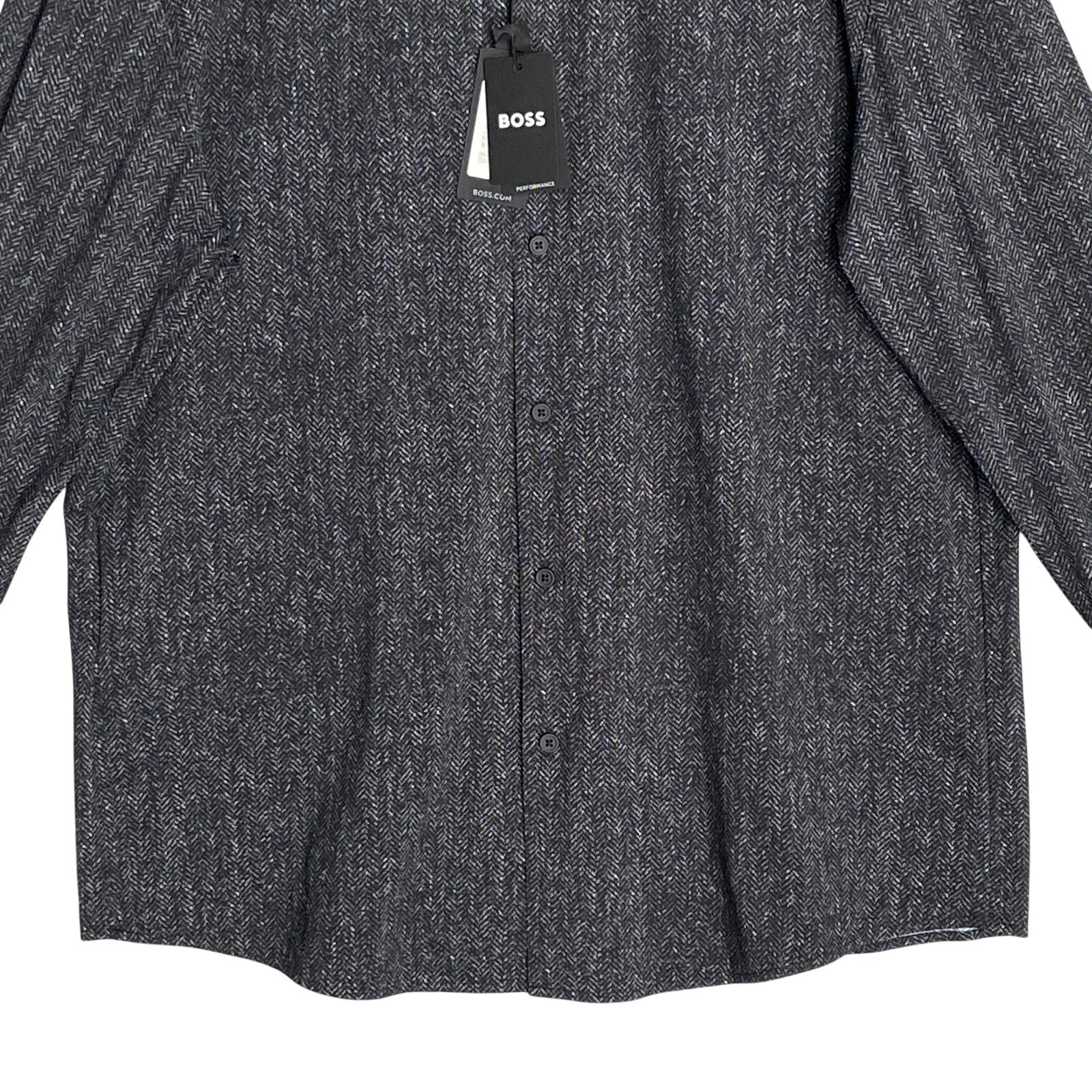 Boss Performance Shirt Men's XXL Slim Fit Long Slv Black/White Herringbone