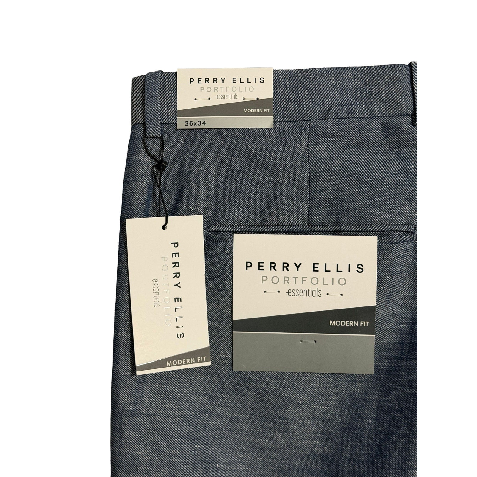 Perry Ellis Portfolio Pants Men's 36"x34" Modern Fit Linen Blend Blueprint