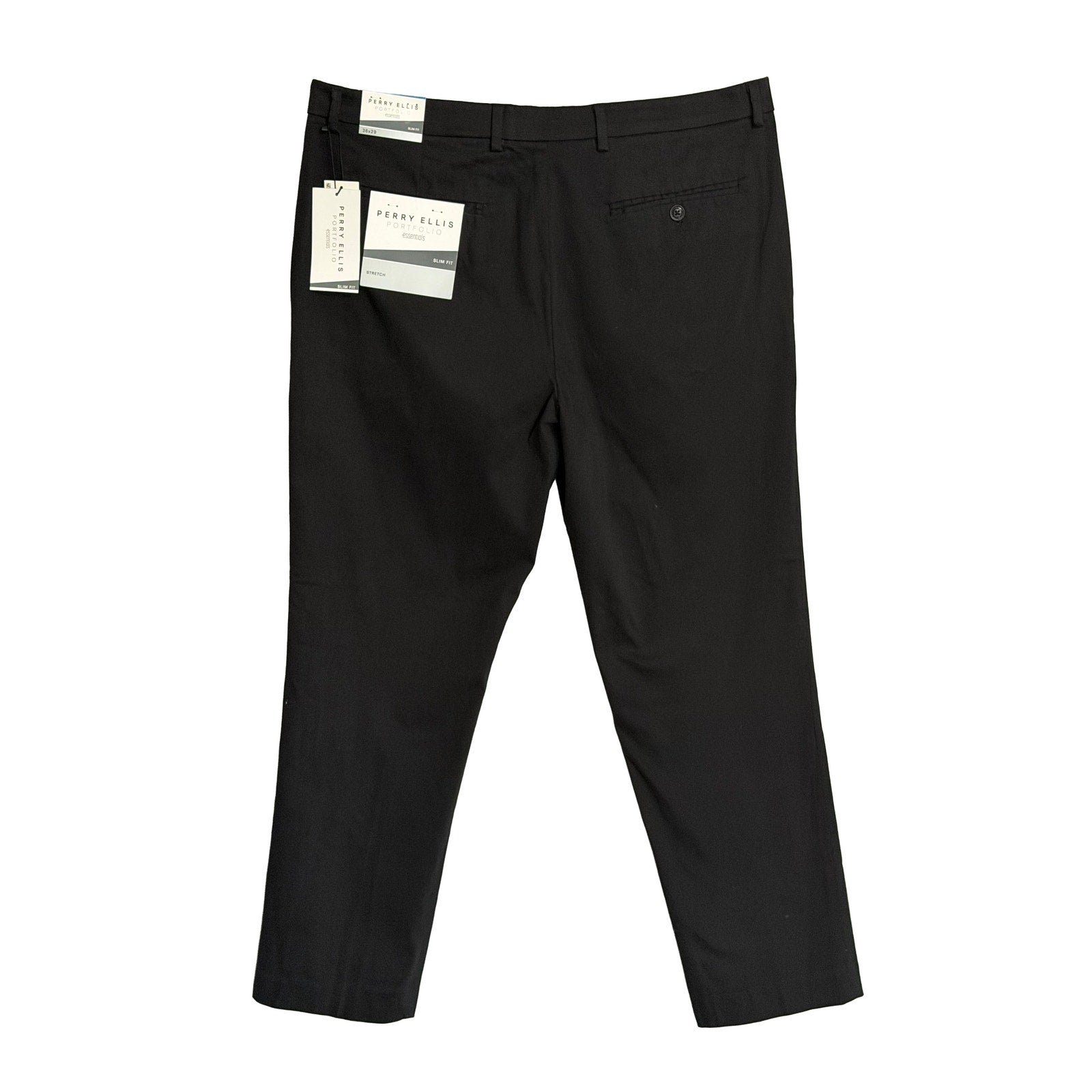 Perry Ellis Portfolio Pants Men's 36"x29" Slim Fit Dress Pant Solid Black