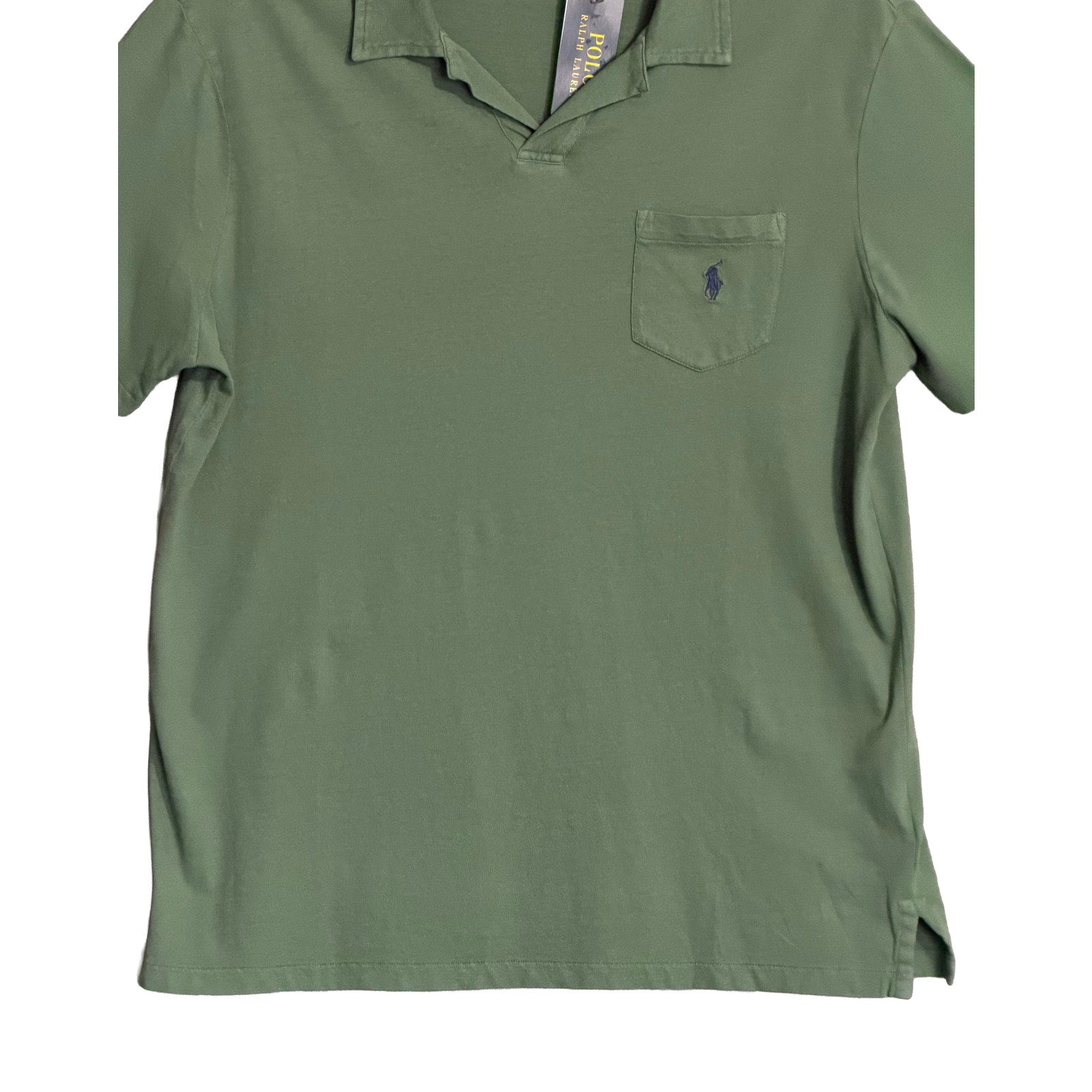 Polo Ralph Lauren Shirt Men's Large Buttonless Polo Cotton Linen Blend Green
