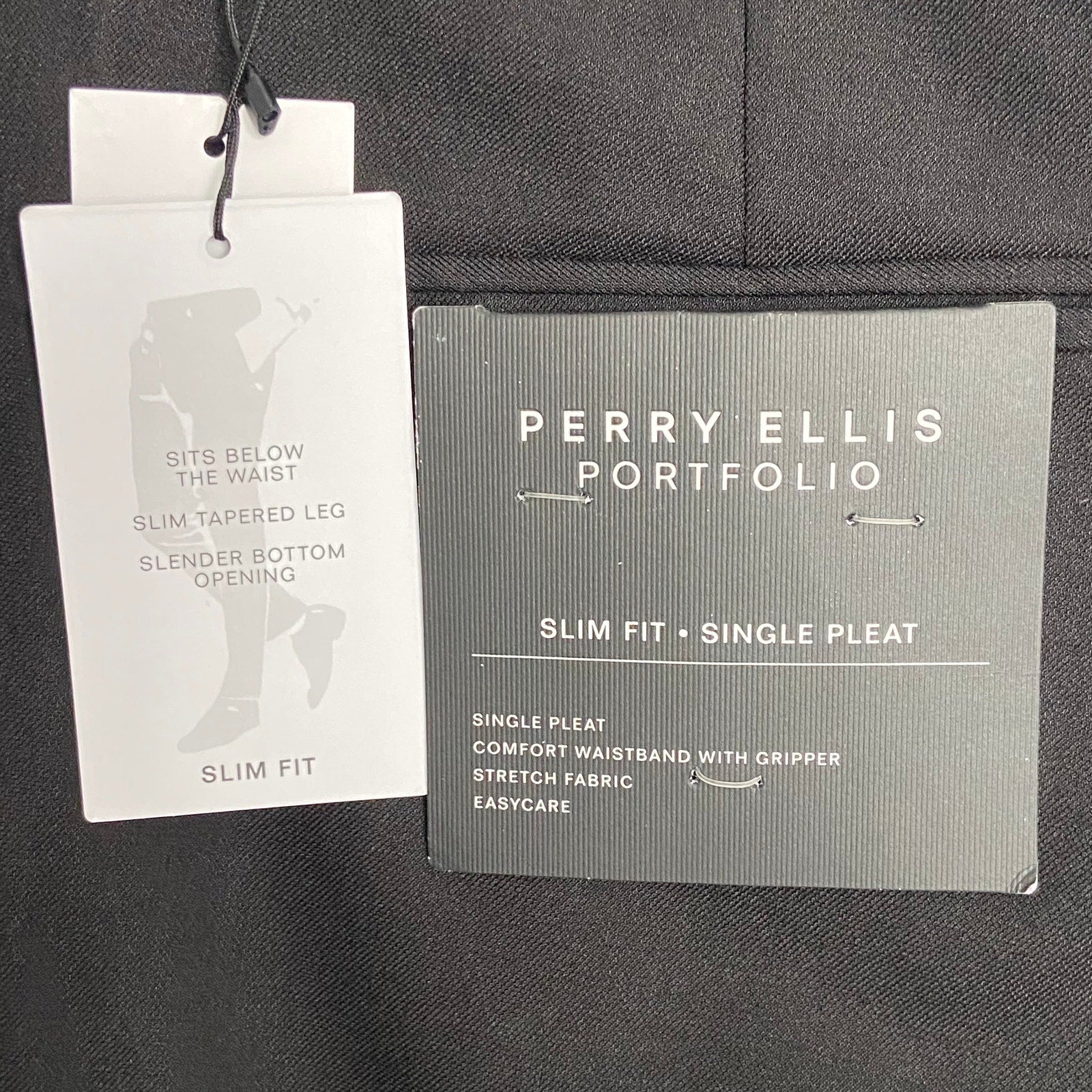 Perry Ellis Dress Pants Men's 36x29 Slim Fit Single Pleat Easy Care Black
