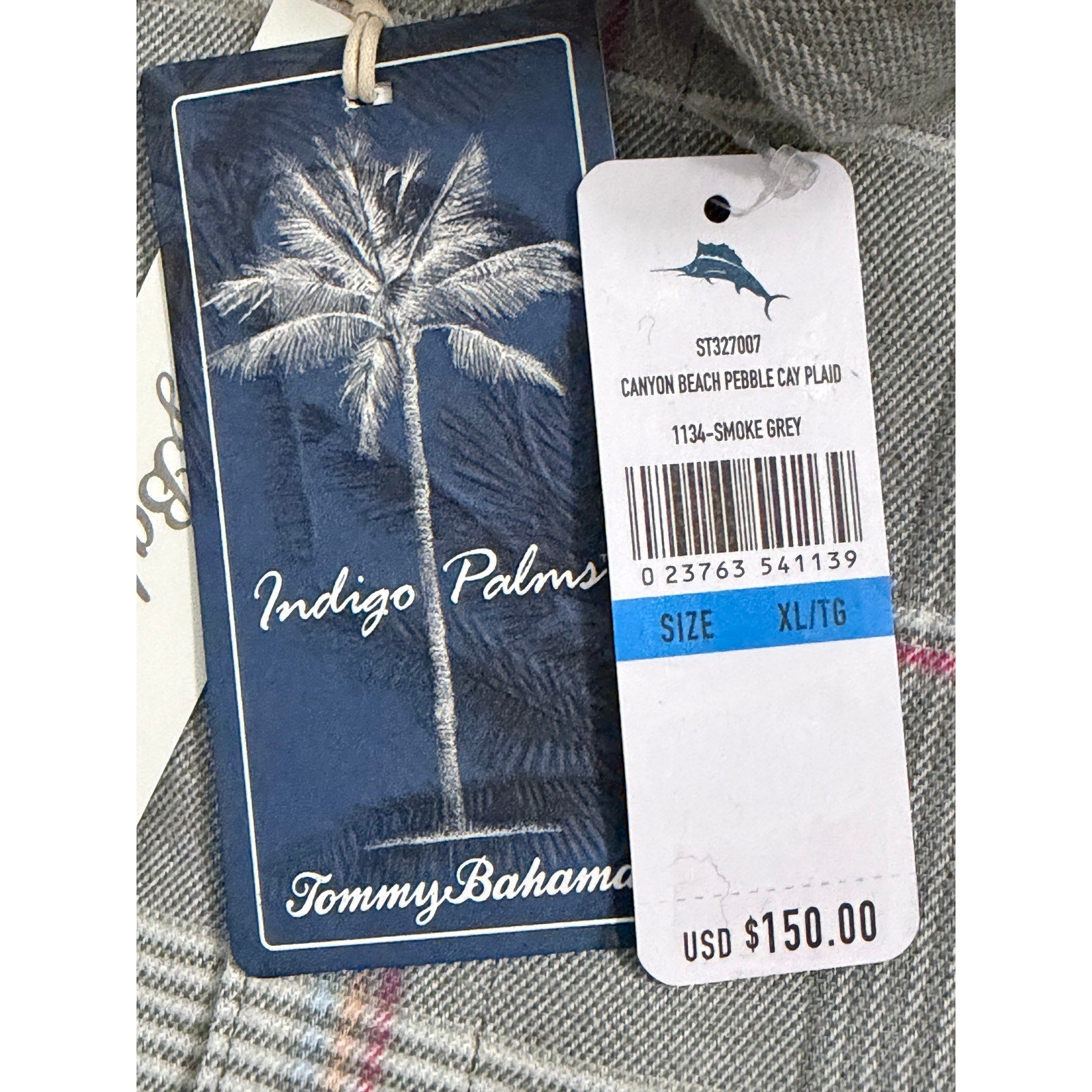 Tommy Bahama Shirt Men's XL Canyon Beach Flannel Smoke Grey Plaid
