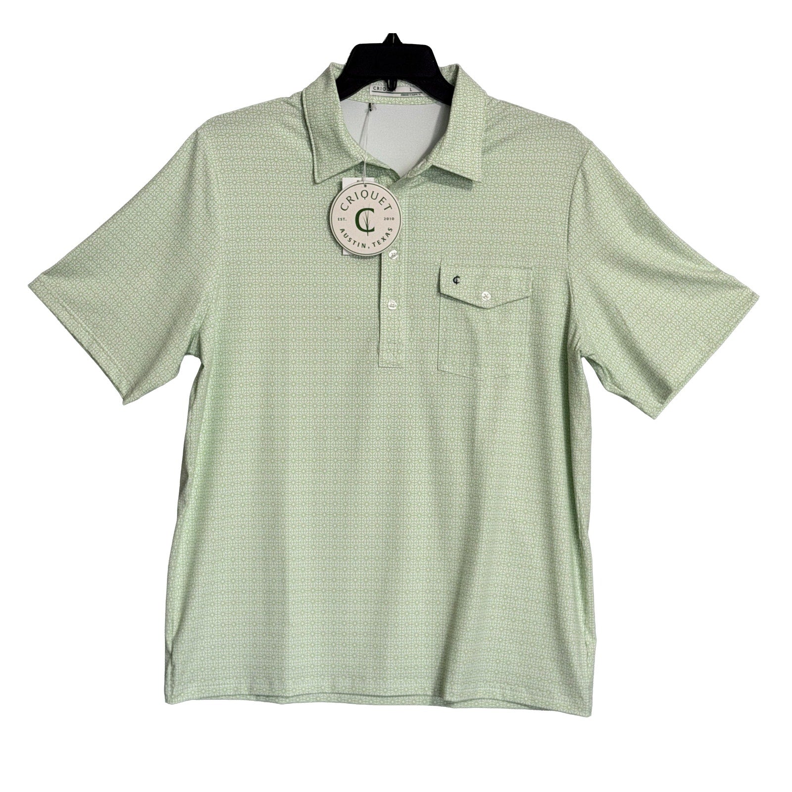 Criquet Polo Shirt Men's Large Short Sleeve Stretch Green White Sunburst NEW