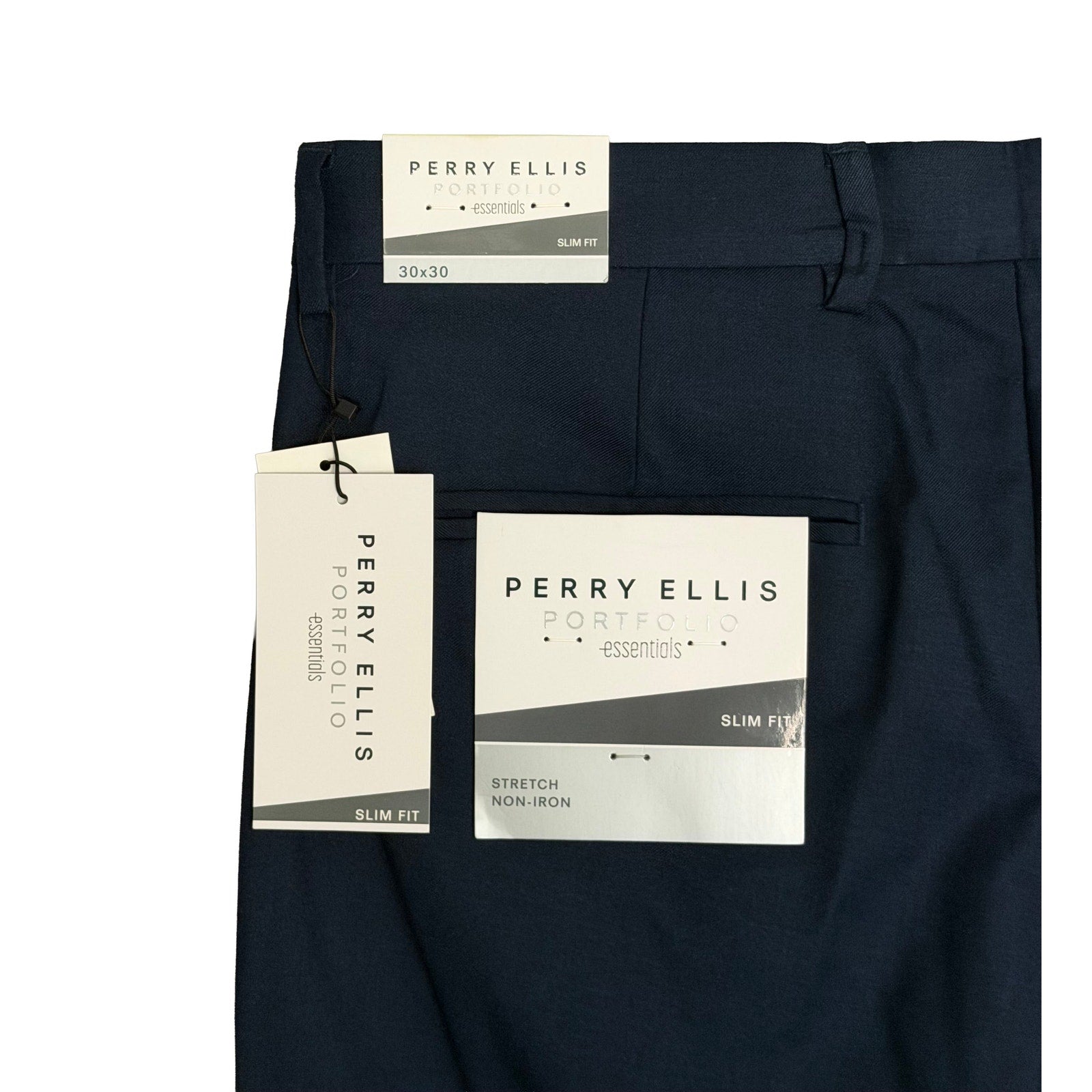 Perry Ellis Portfolio Pants Men's 30"x30" Slim Fit Flat Front Total Eclipse