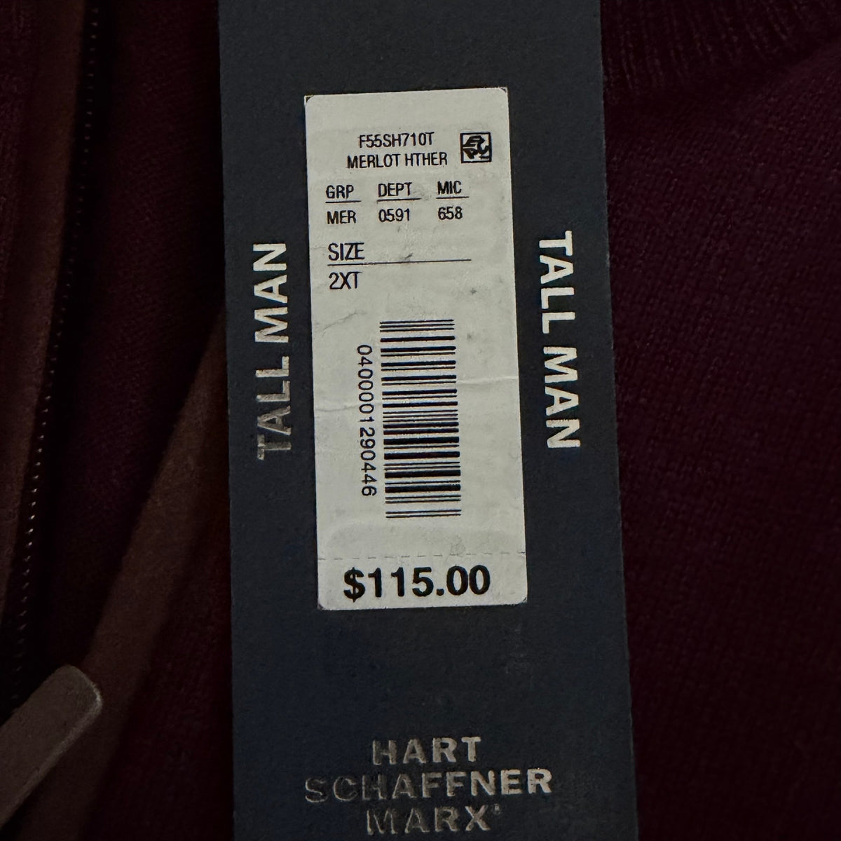Hart Schaffner Marx Quarter Zip Men's 2XT Big & Tall Merino Wool Merlot Heather