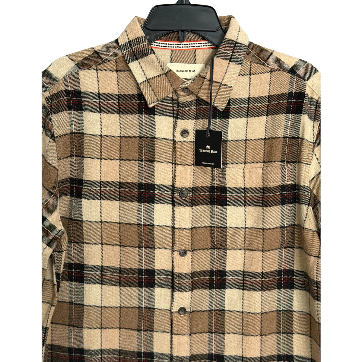 The Normal Brand Shirt Men's Medium Long Sleeve Soft Flannel Mink Plaid