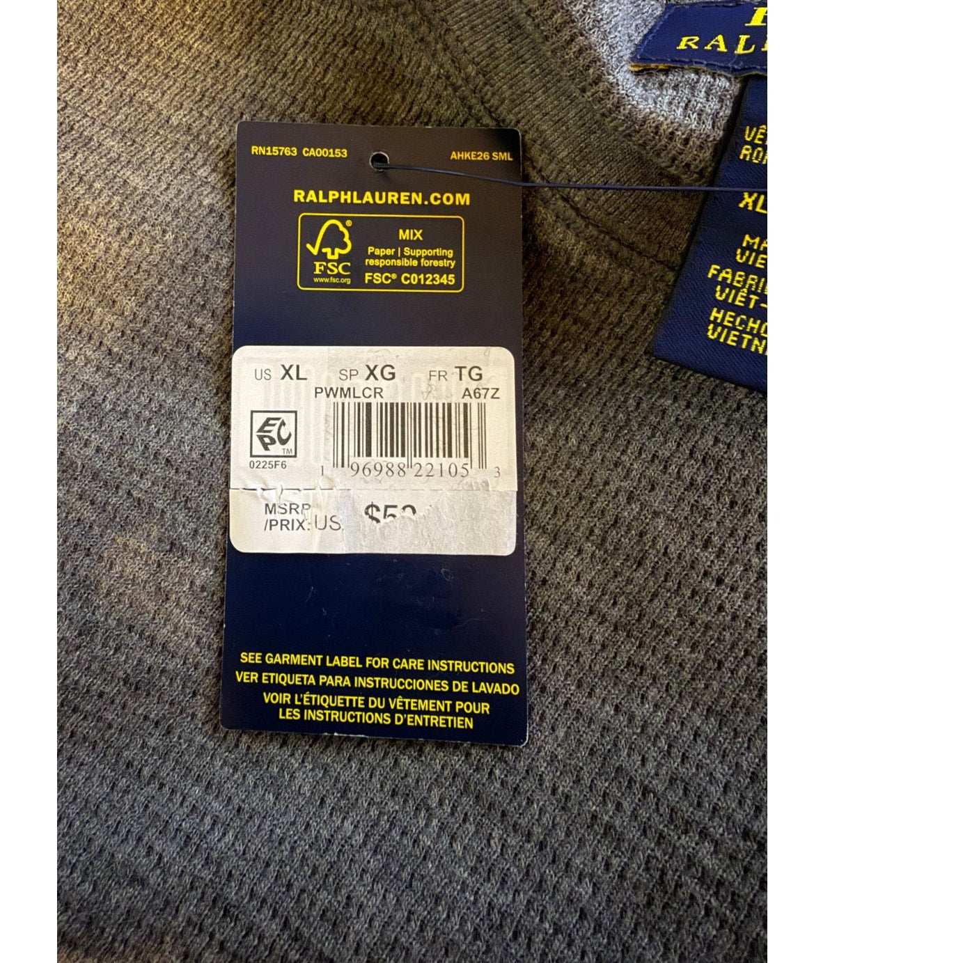Polo Ralph Lauren Sleepwear Men's XL Crew Neck Long Sleeve Shirt Grey