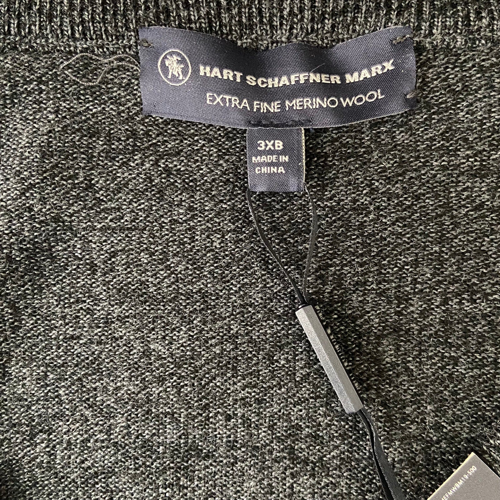 Hart Schaffner Marx Sweater Men's 3XB Big & Tall V-Neck Merino Wool Charcoal