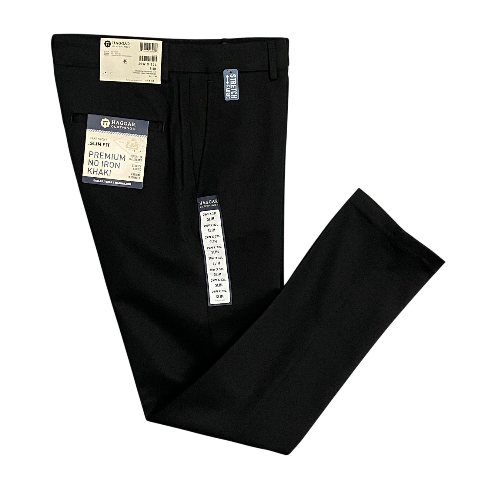 Haggar Men's Khaki 29x32 Premium No Iron Slim Fit Stretch Fabric Solid Black