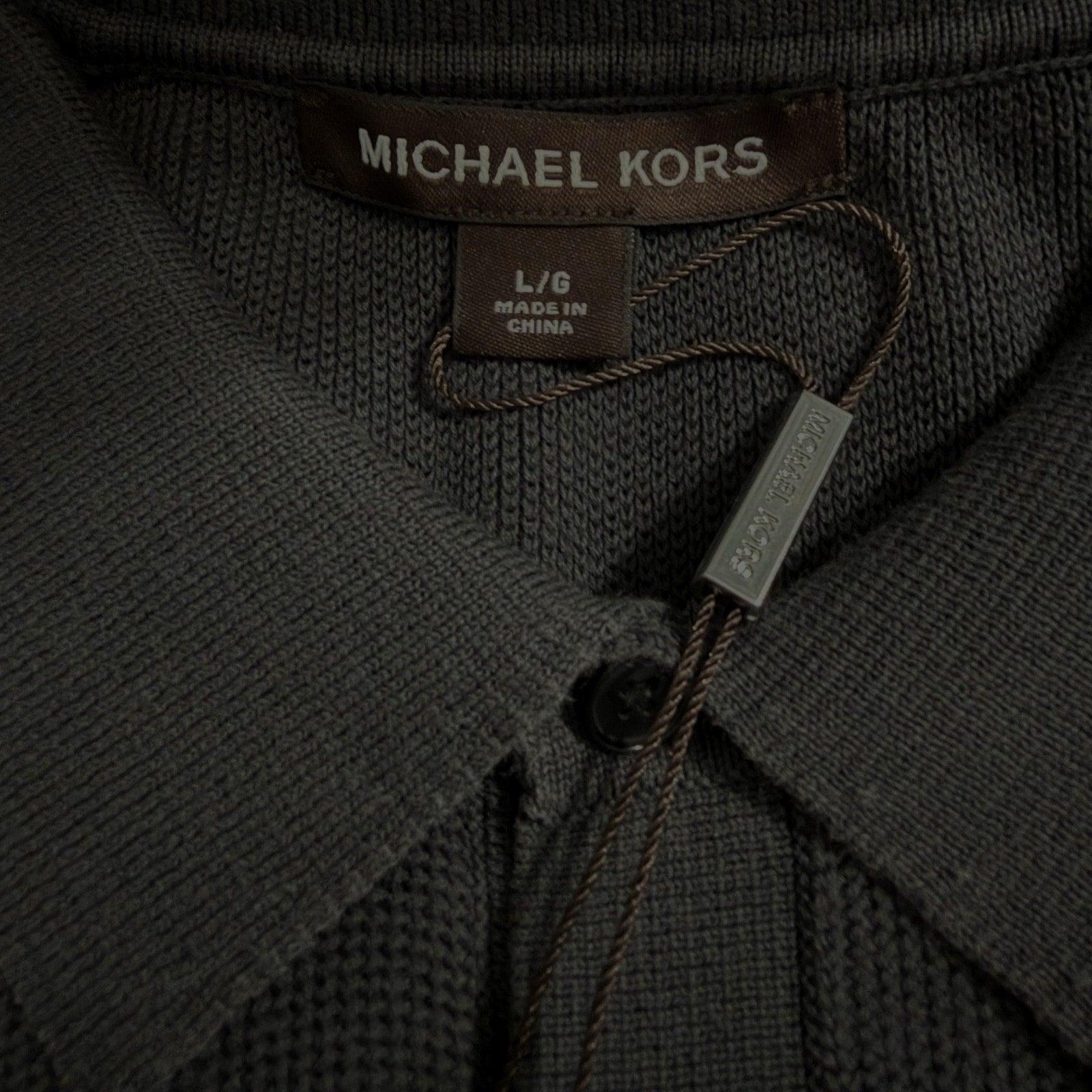 Michael Kors Polo Shirt Men's Large Short Sleeve Knit Cotton Black
