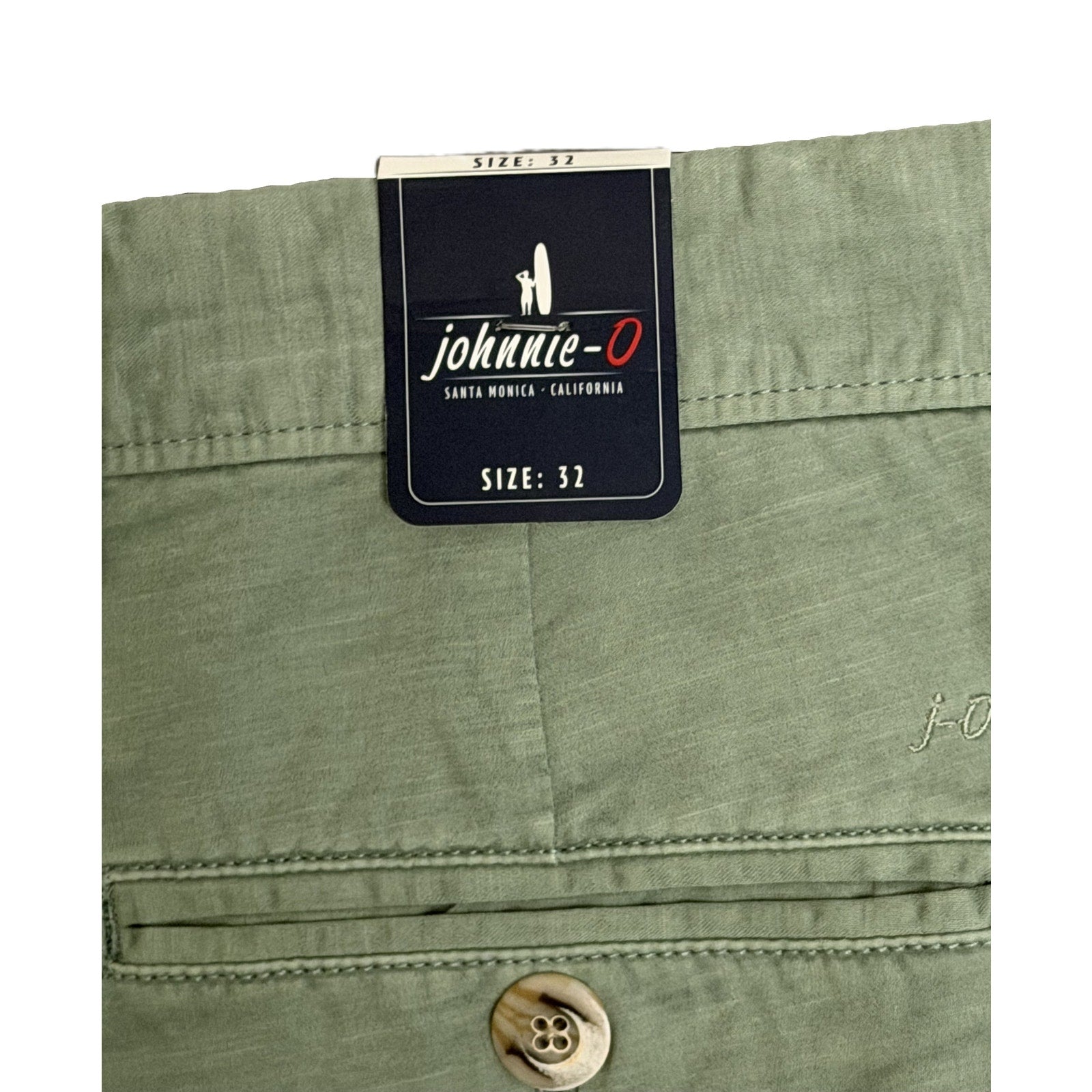 Johnnie-O Shorts Men's 32W Cotton Linen Blend Flat Front Blue Surf