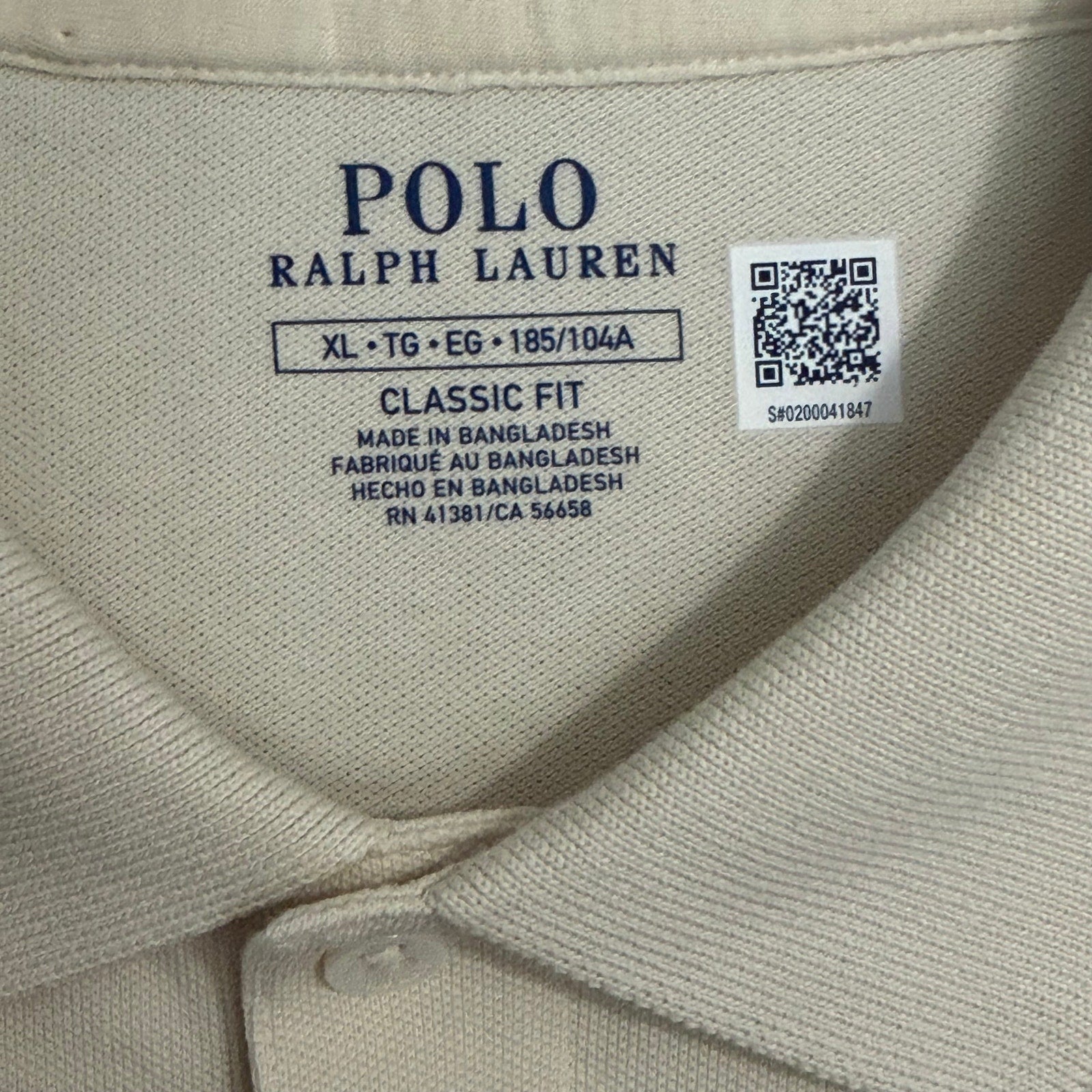 Polo Ralph Lauren Polo Shirt Men's XL Classic Fit Short Sleeve Stretch Cream