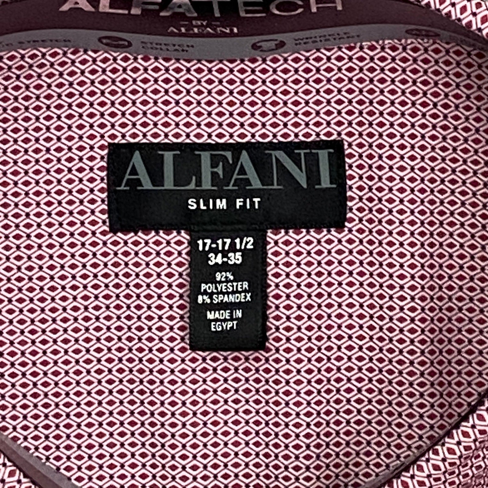 Alfani Dress Shirt Men's XL 17-17.5 34/35 Slim Fit Rose & White Geo Print