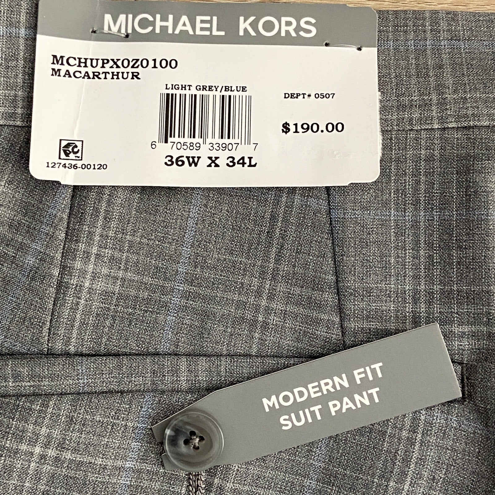 Michael Kors Suit Pants Men's 36x34 Modern Fit Wool Blend Lt Grey/Blue Check