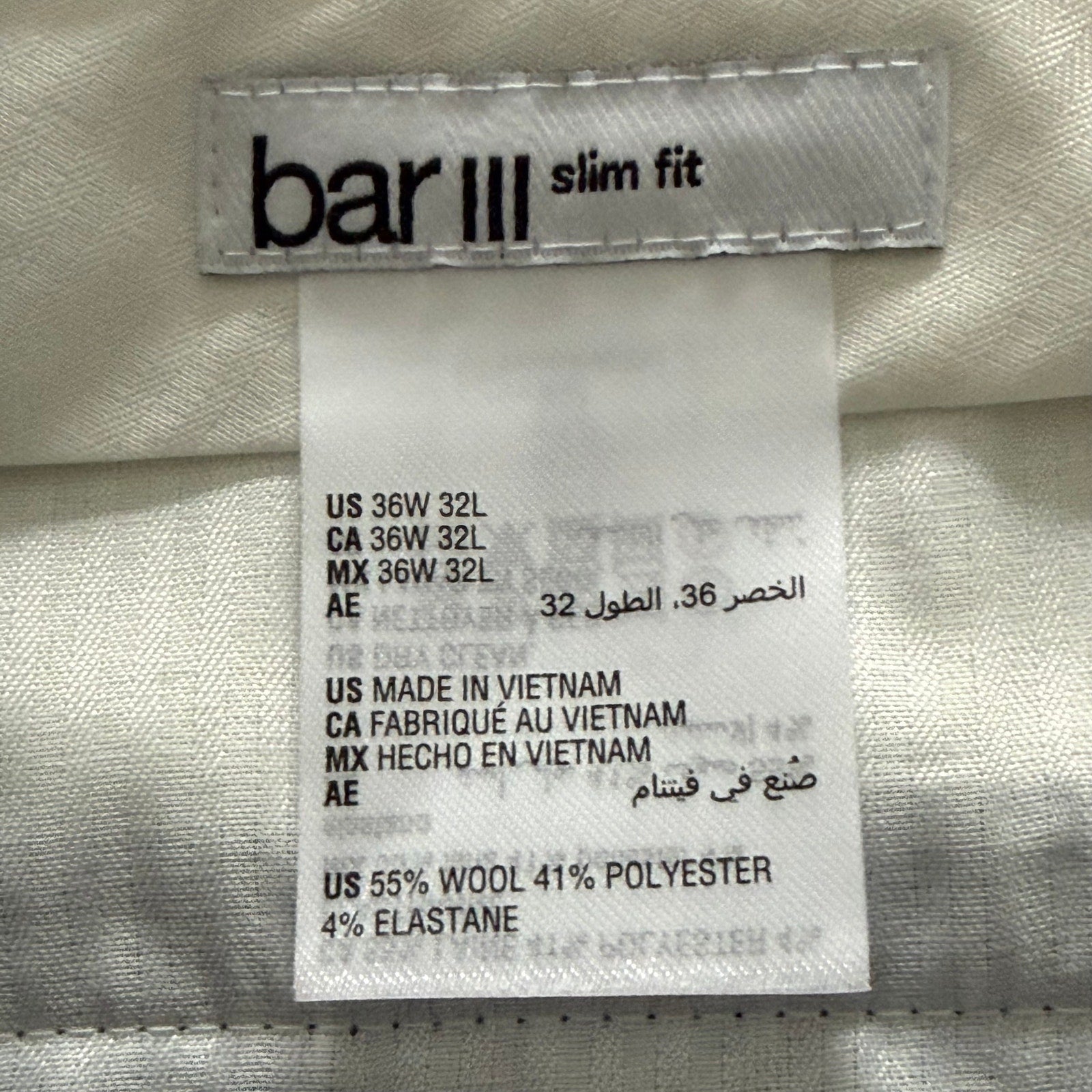 Bar III Dress Pants Men's 36"x32" Slim Fit Wool Blend Stretch Light Blue