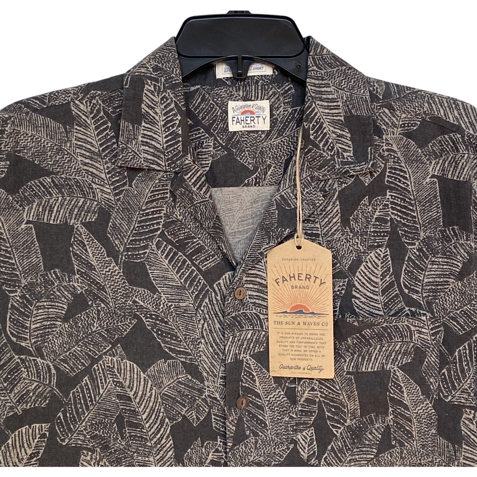 Faherty Camp Shirt Men's Large "The Breeze" Short Sleeve Graphite Rainforest