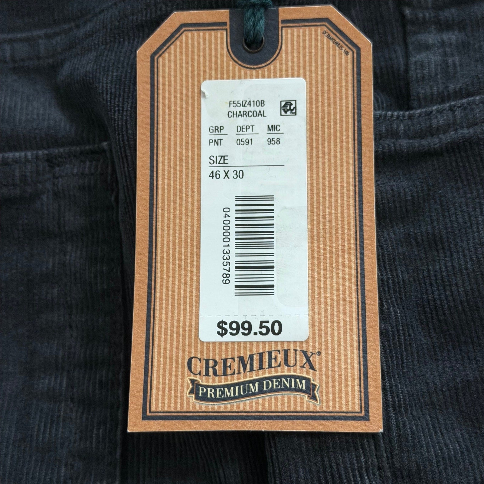Daniel Cremieux Corduroy Pants Men's 46"x30" Straight Fit Stretch Charcoal
