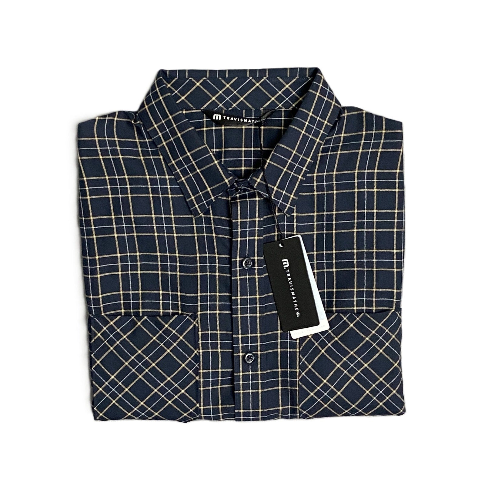 Travis Mathew Men's Small Cloud Collection Flannel Plaid Shirt Black