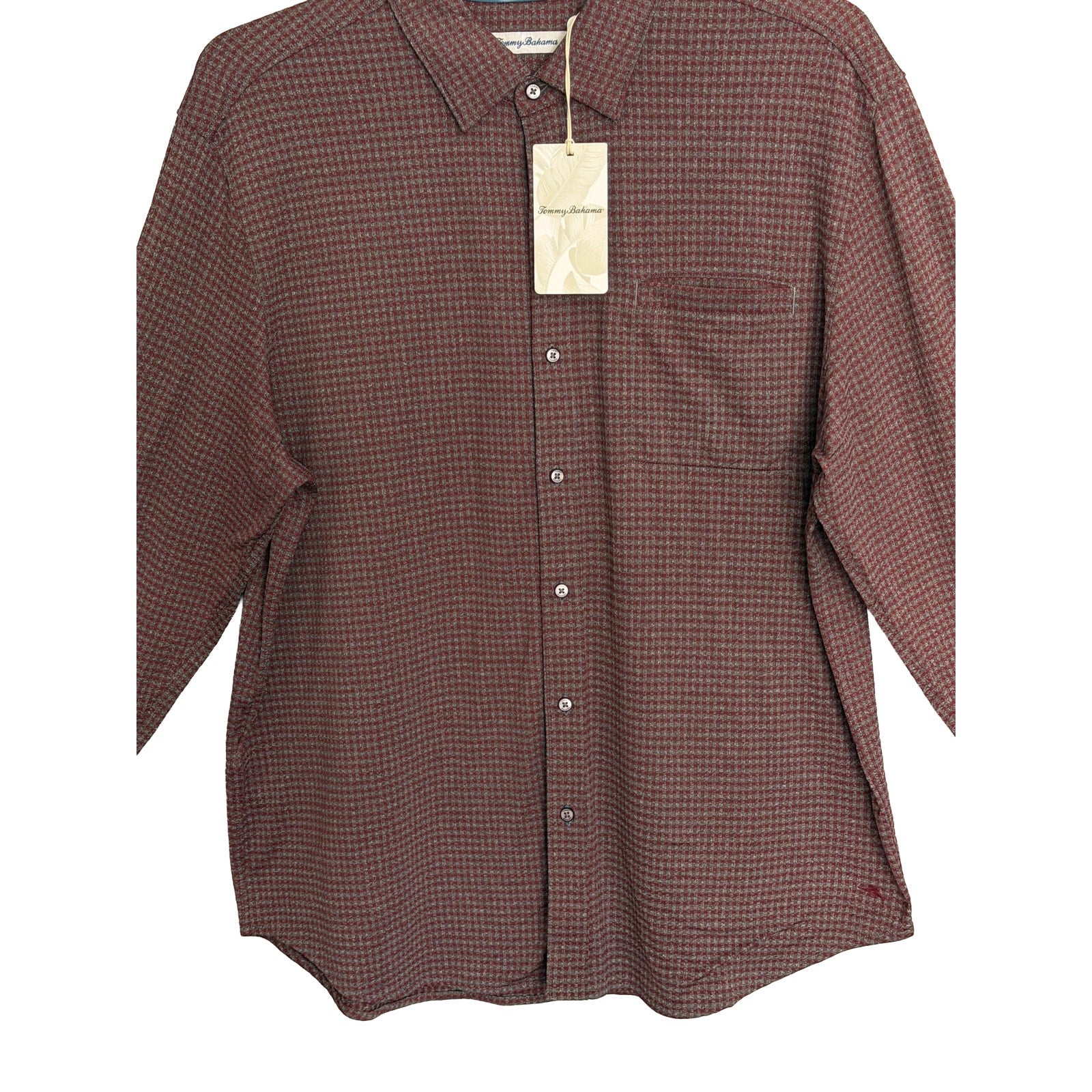 Tommy Bahama Shirt Men's XL "San Sebastian Check" Shirt Pinot Noir