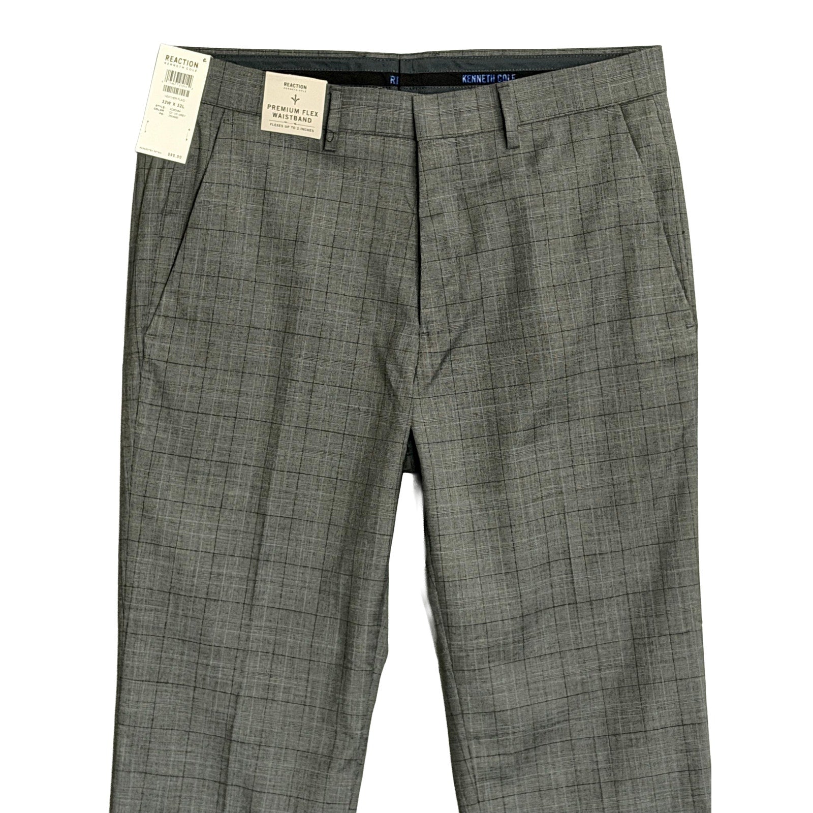 Kenneth Cole Dress Pants Men's 32"x32" Slim Fit Stretch Dark Grey Check