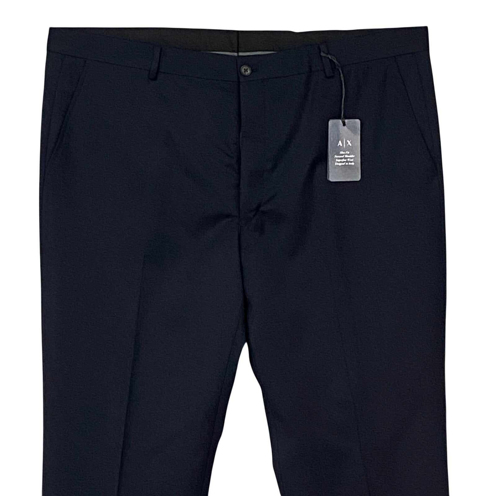 Armani Exchange Pants Men's 42W Pant Flat Front Raw Hem Stretch Wool Black