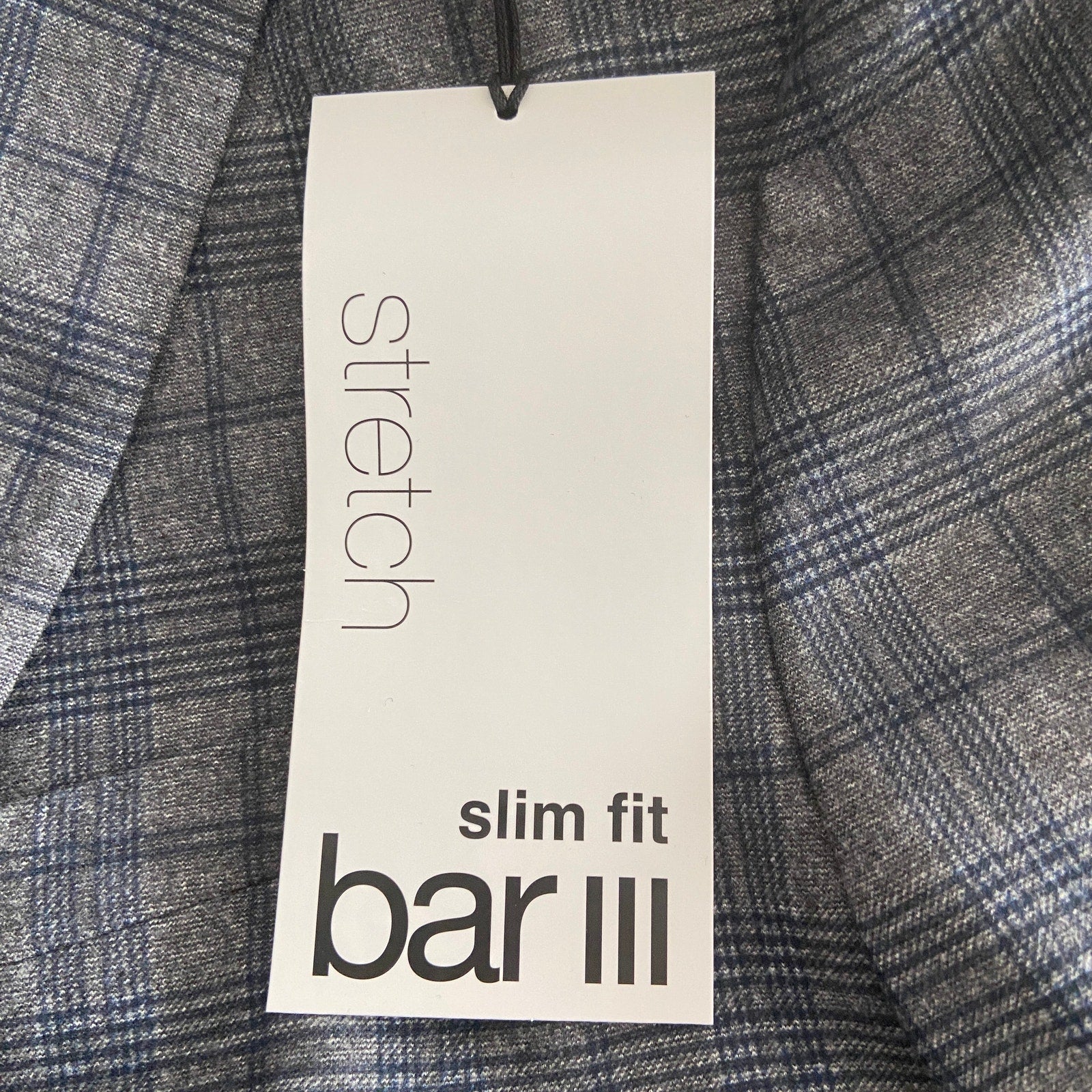 Bar III Sport Coat Men's 40 Long Slim Fit Stretch Fabric Grey Check