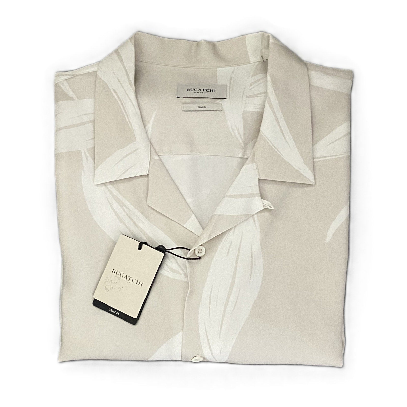 Bugatchi Shirt Men's XXL Classic Fit Camp Collar Short Sleeve Almond Leaf