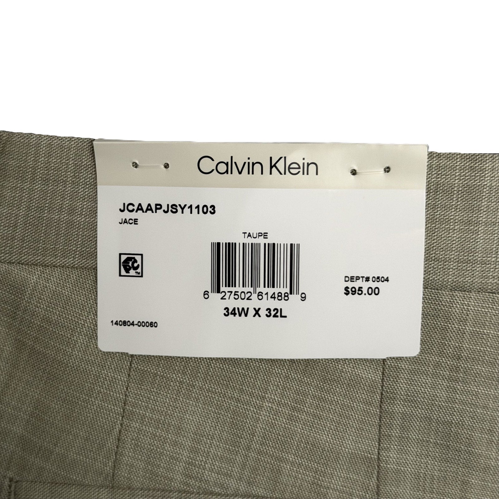Calvin Klein Dress Pant Men's 34"x32" Slim Fit Jace Flat Front Stretch Taupe