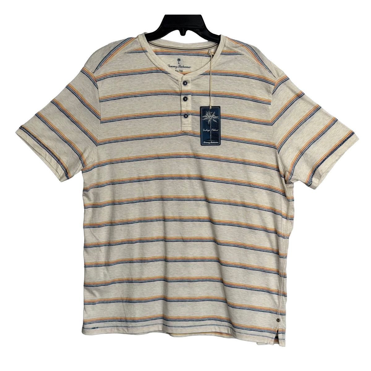 Tommy Bahama Henley Men's Medium Short Sleeve "Soleil Stripe Henley" Coconut