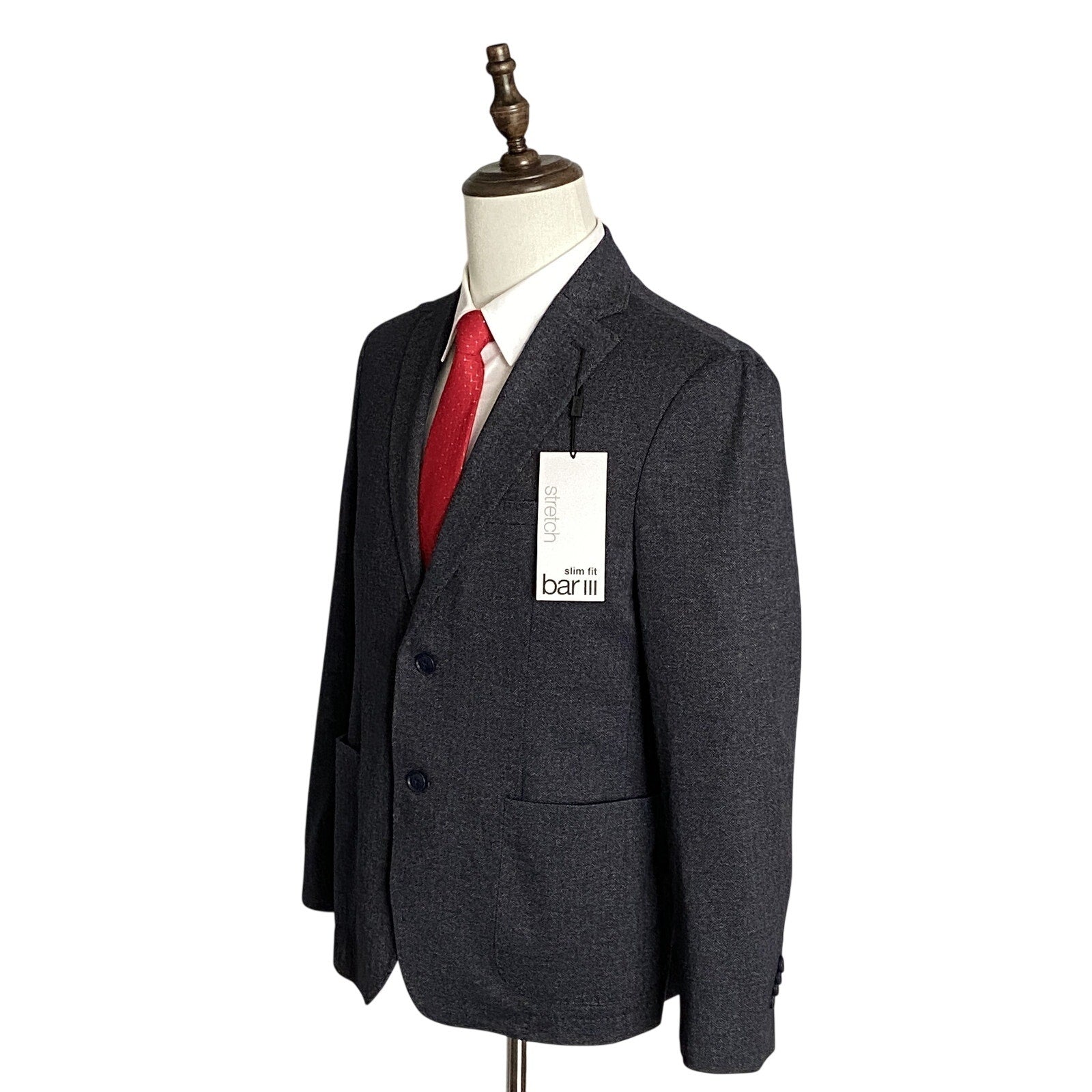 Bar III Sport Coat Men's 40 Short Slim Fit Stretch Dark Blue Herringbone