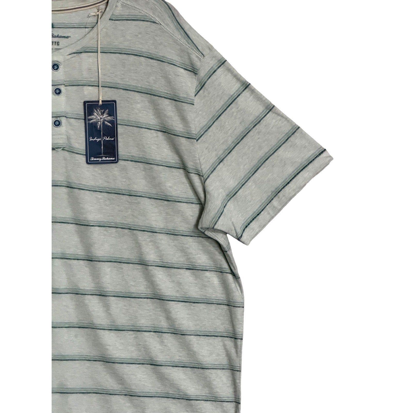 Tommy Bahama Henley Men's XXL Short Sleeve "Soleil Stripe Henley" Overcast