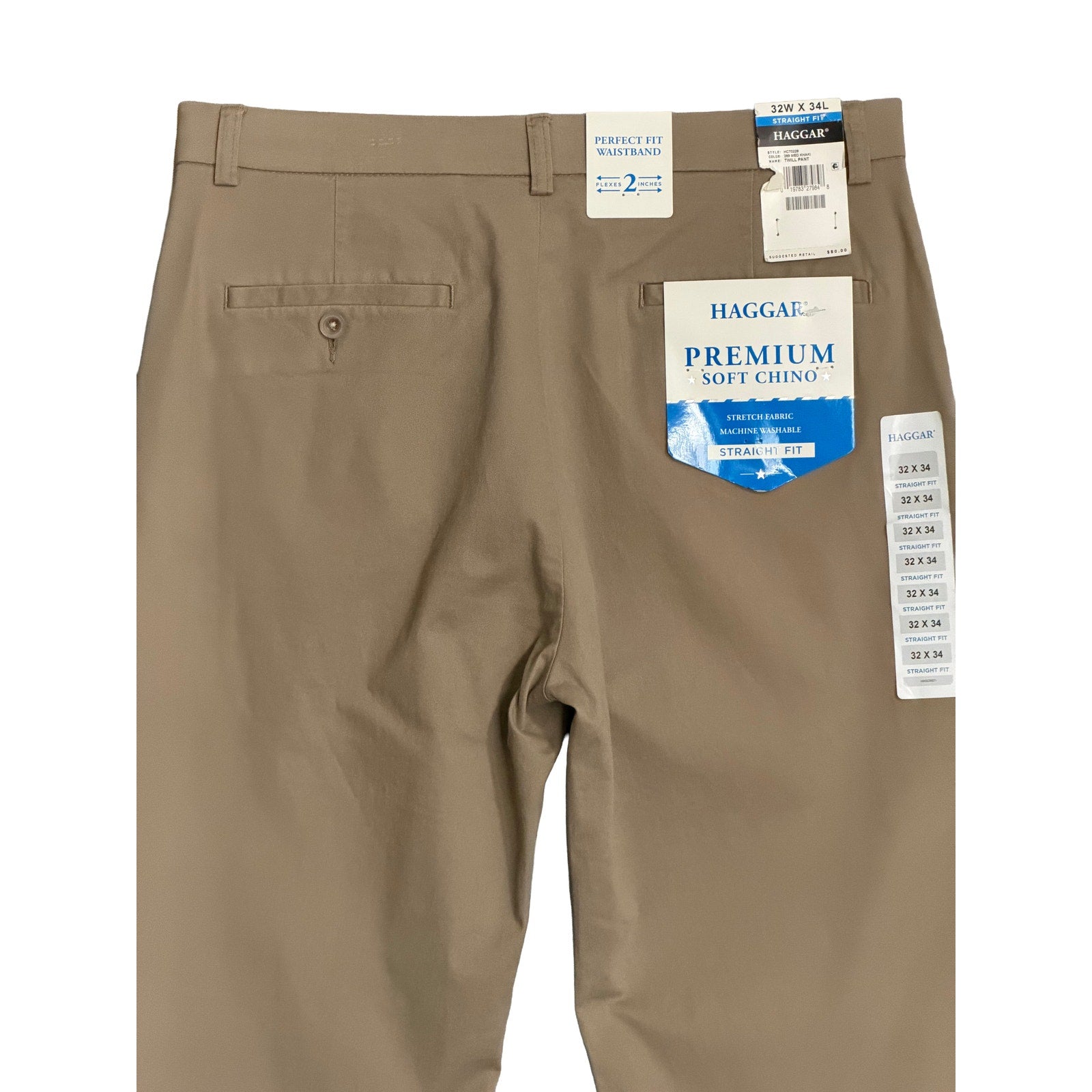Haggar Premium Soft Chino Men's 32"x34" Twill Pant Straight Fit Medium Khaki