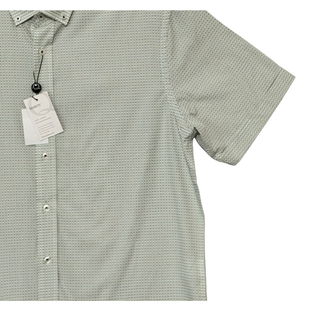 Quieti Casual Shirt Men's Large Short Sleeve Button-Down Cotton Green Check