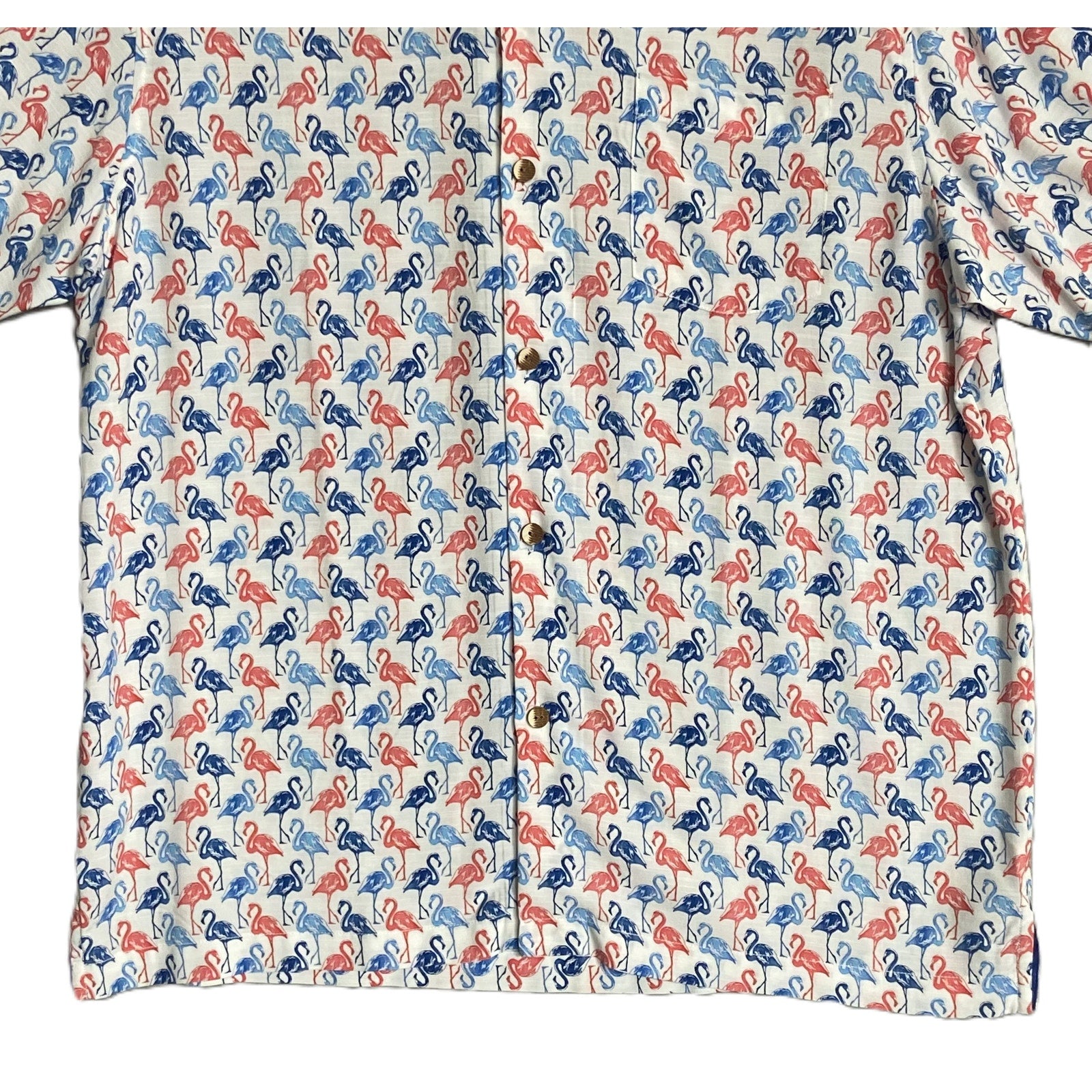 Tommy Bahama Shirt "The Veracruz Cay Flamingo Mingle" Men's Large White