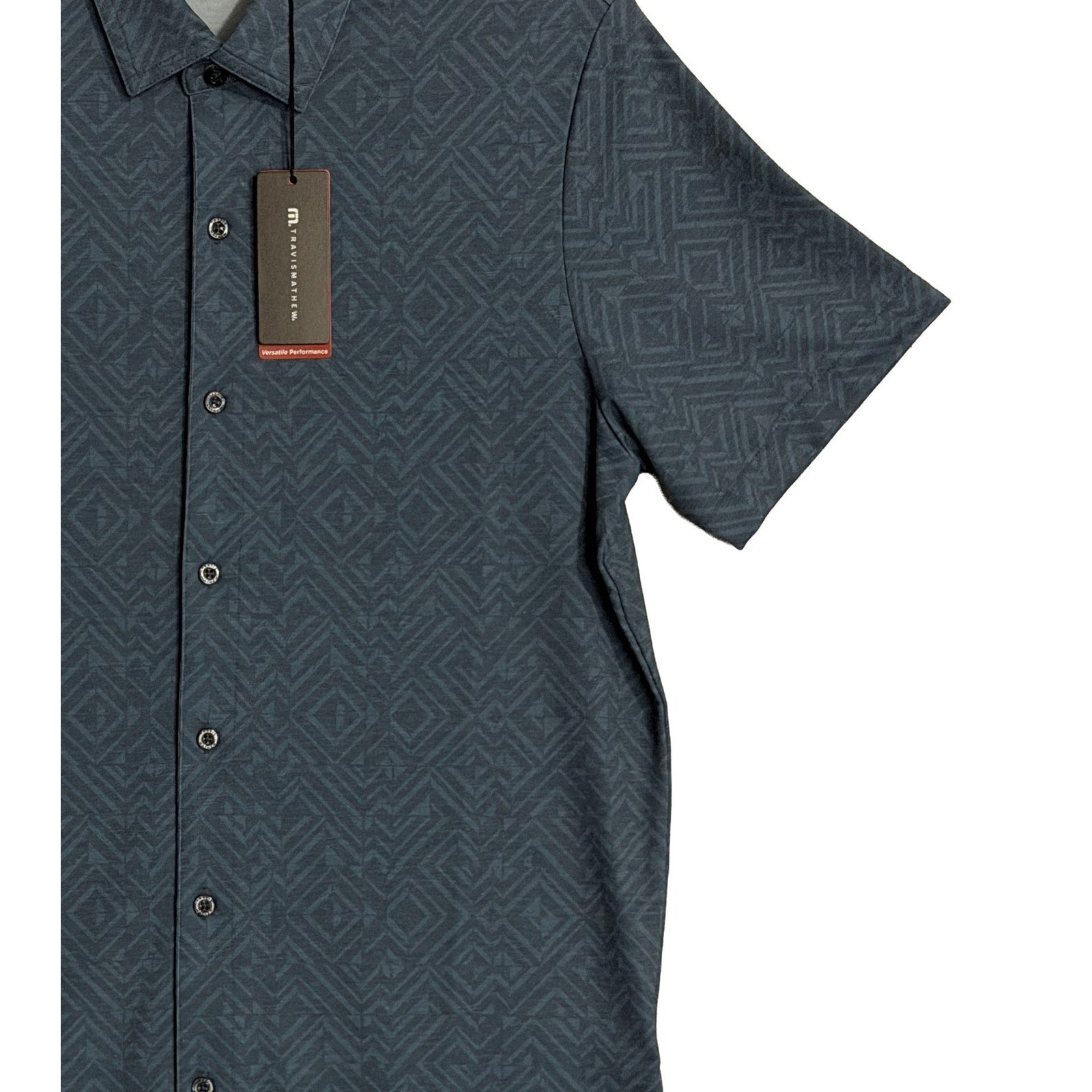 Travis Mathew Shirt Men's Small Lightweight Button-Up Stretch Blue Geo