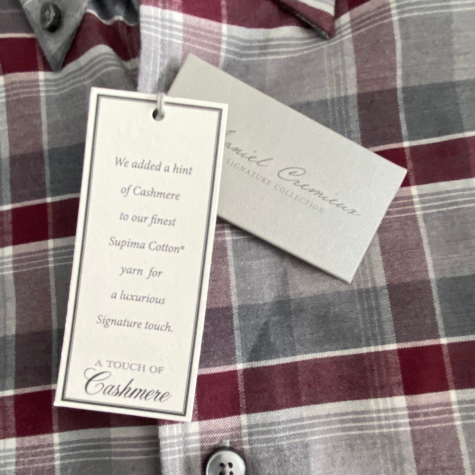 Daniel Cremieux Shirt Men's XXL Supima Cotton Cashmere Blend Gray/Wine Check