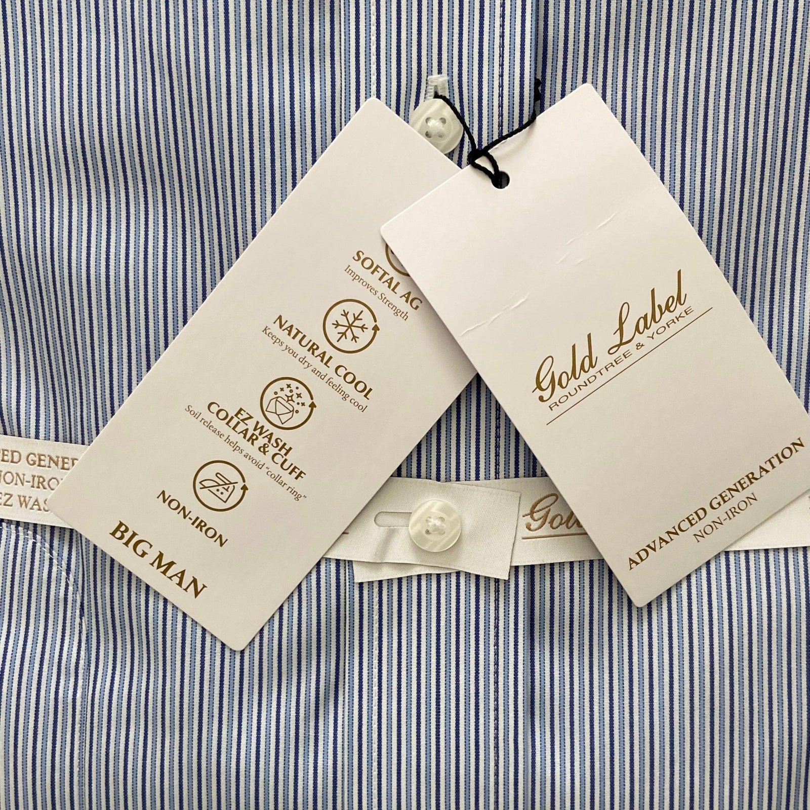 Roundtree & Yorke Shirt Big & Tall Men's 19 34/35 Blue Pinstripe Dress Shirt