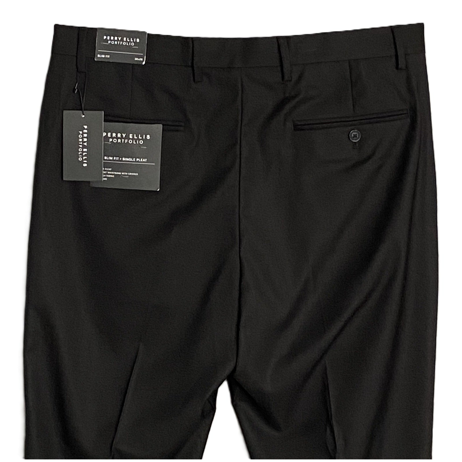 Perry Ellis Dress Pants Men's 36x29 Slim Fit Single Pleat Easy Care Black