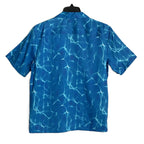 Theory Men's Medium Short Sleeve Shirt Camp Collar Blue Ripple Print