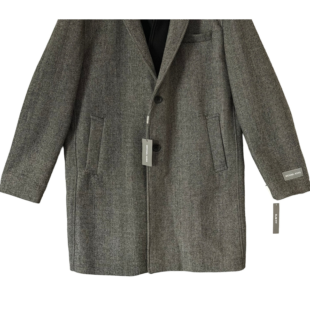 Michael Kors Overcoat Men's 46R Pike Slim Fit Coat Wool Black White Herringbone