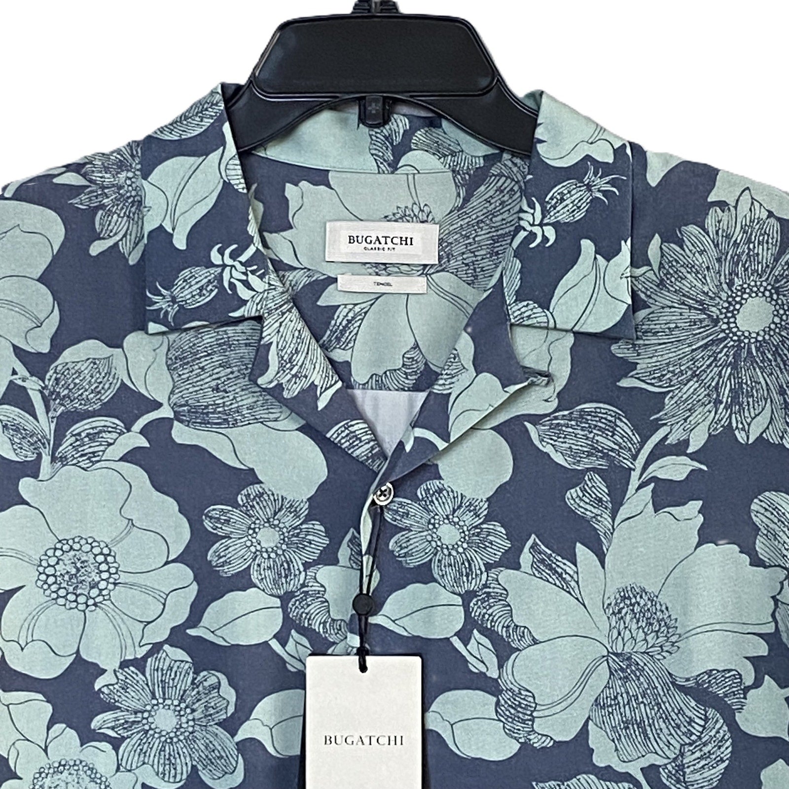 Bugatchi Shirt Men's Small Classic Fit Camp Collar Short Sleeve Mint Floral