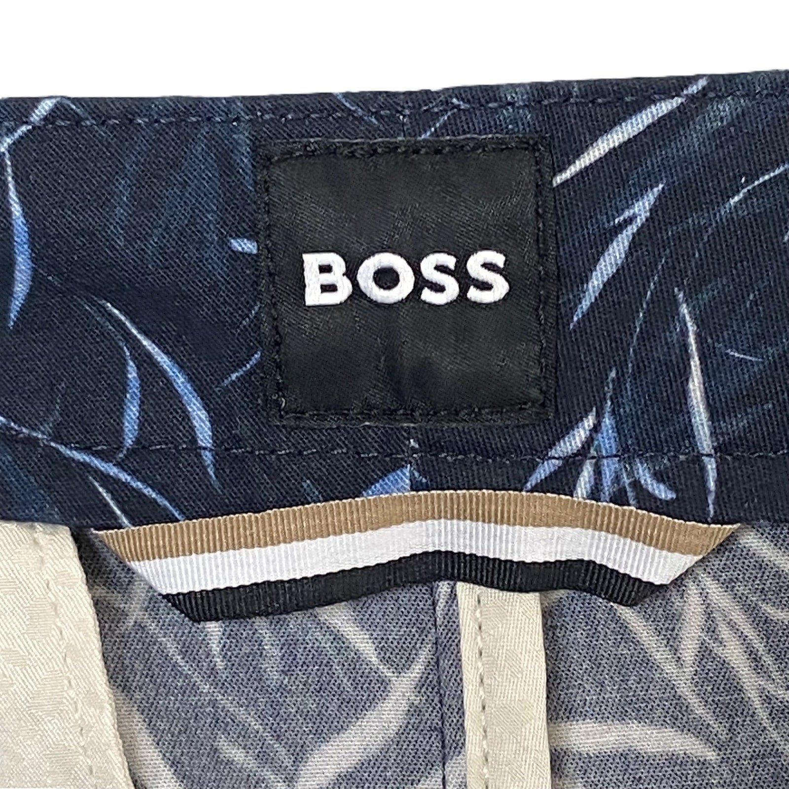 Boss Karlos Shorts Men's 38R Regular Fit Dark Blue Vine Print Stretch