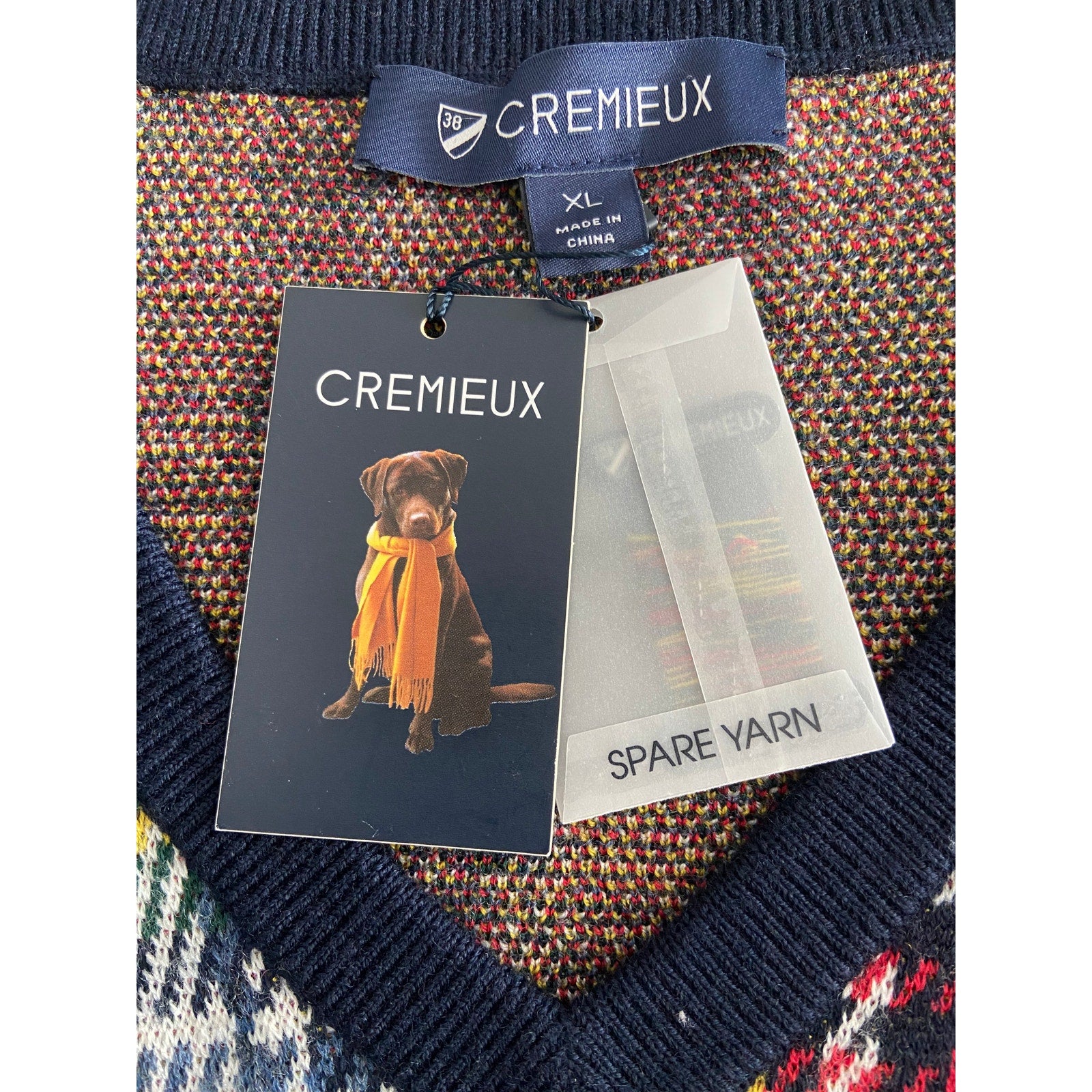 Daniel Cremieux V-Neck Sweater Men's XL Patchwork Plaid Fine Merino Wool NEW